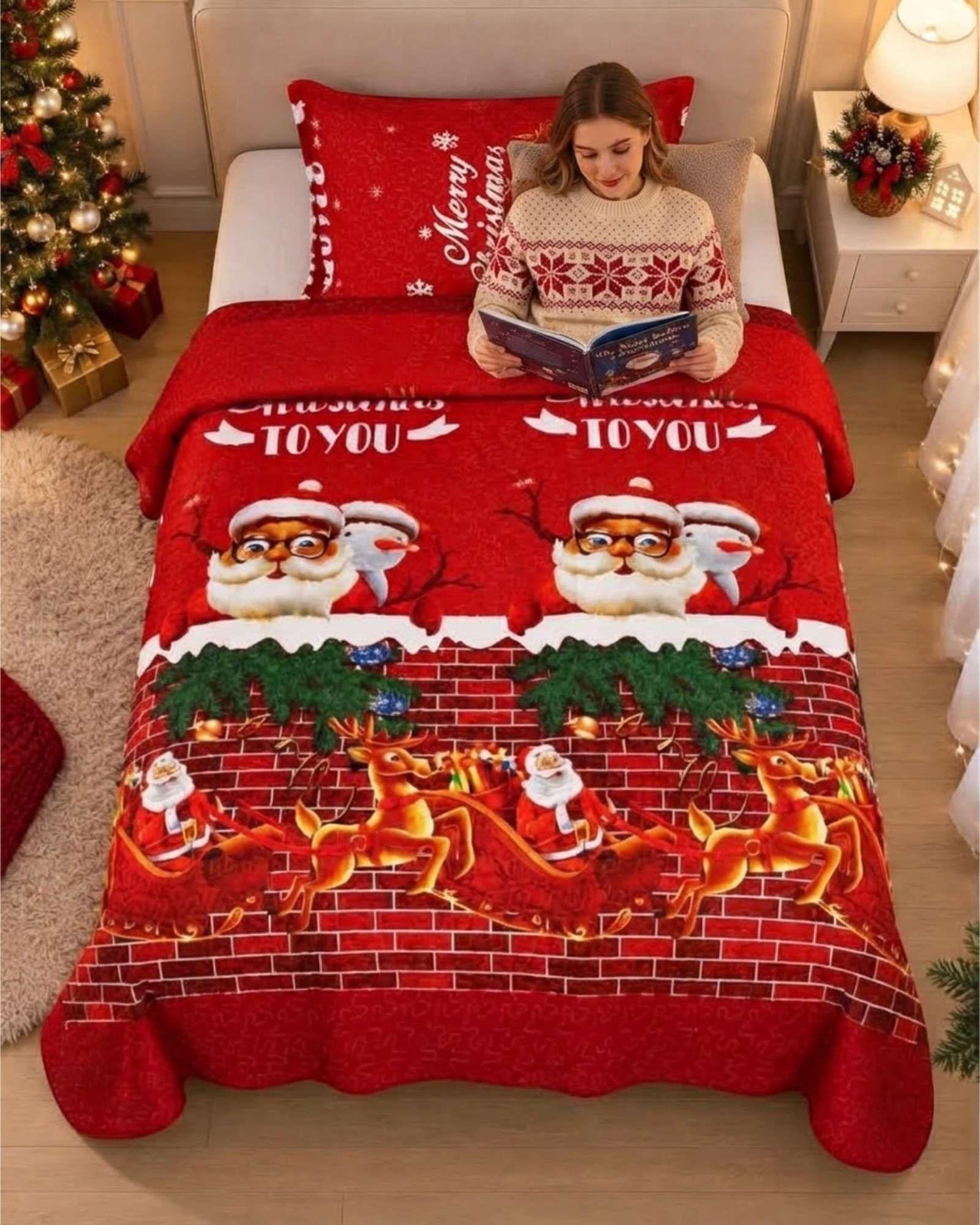 Cubrecama Quilt Navideño Plaza Y Media Mas Funda C2-2