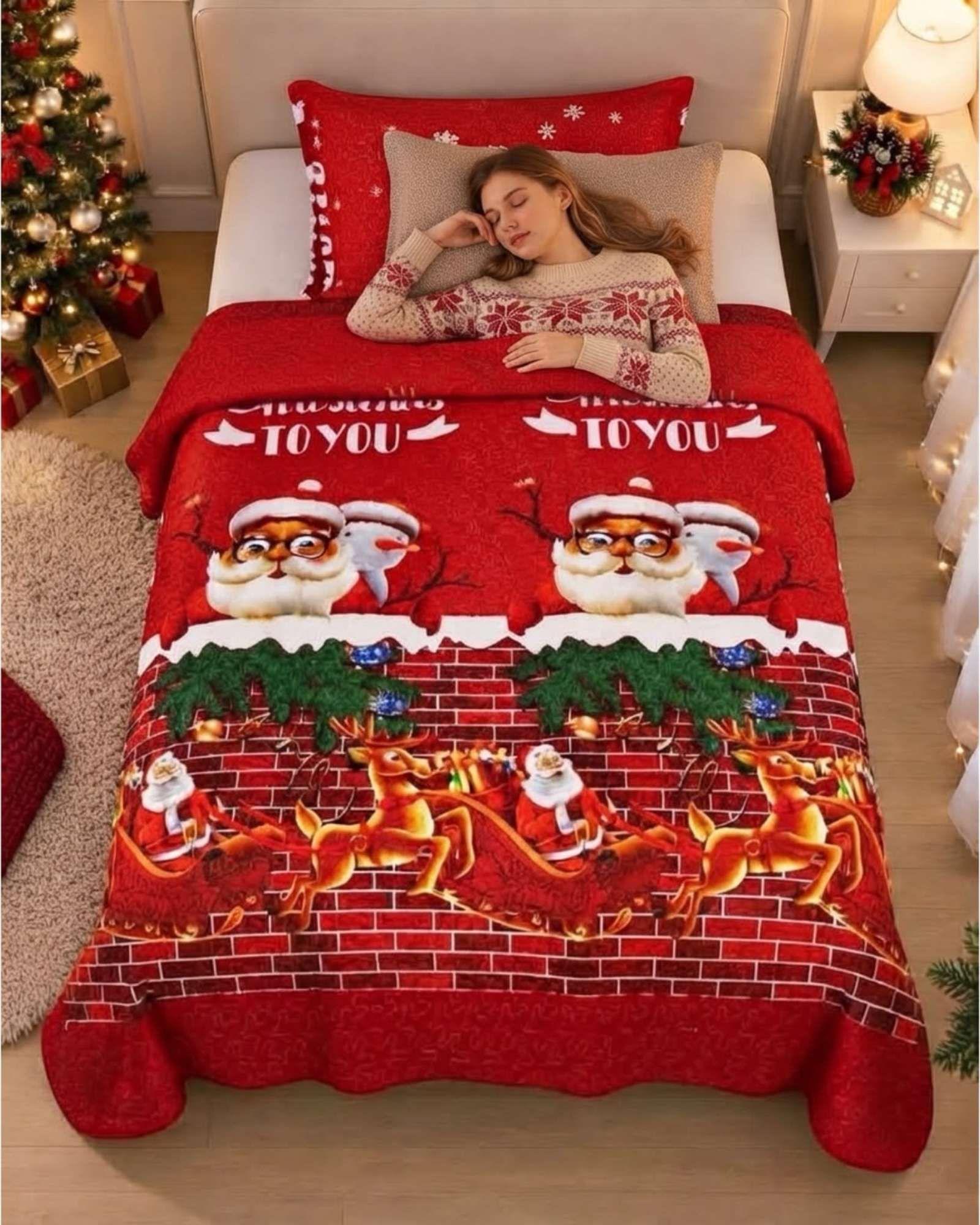 Cubrecama Quilt Navideño Plaza Y Media Mas Funda C2-5