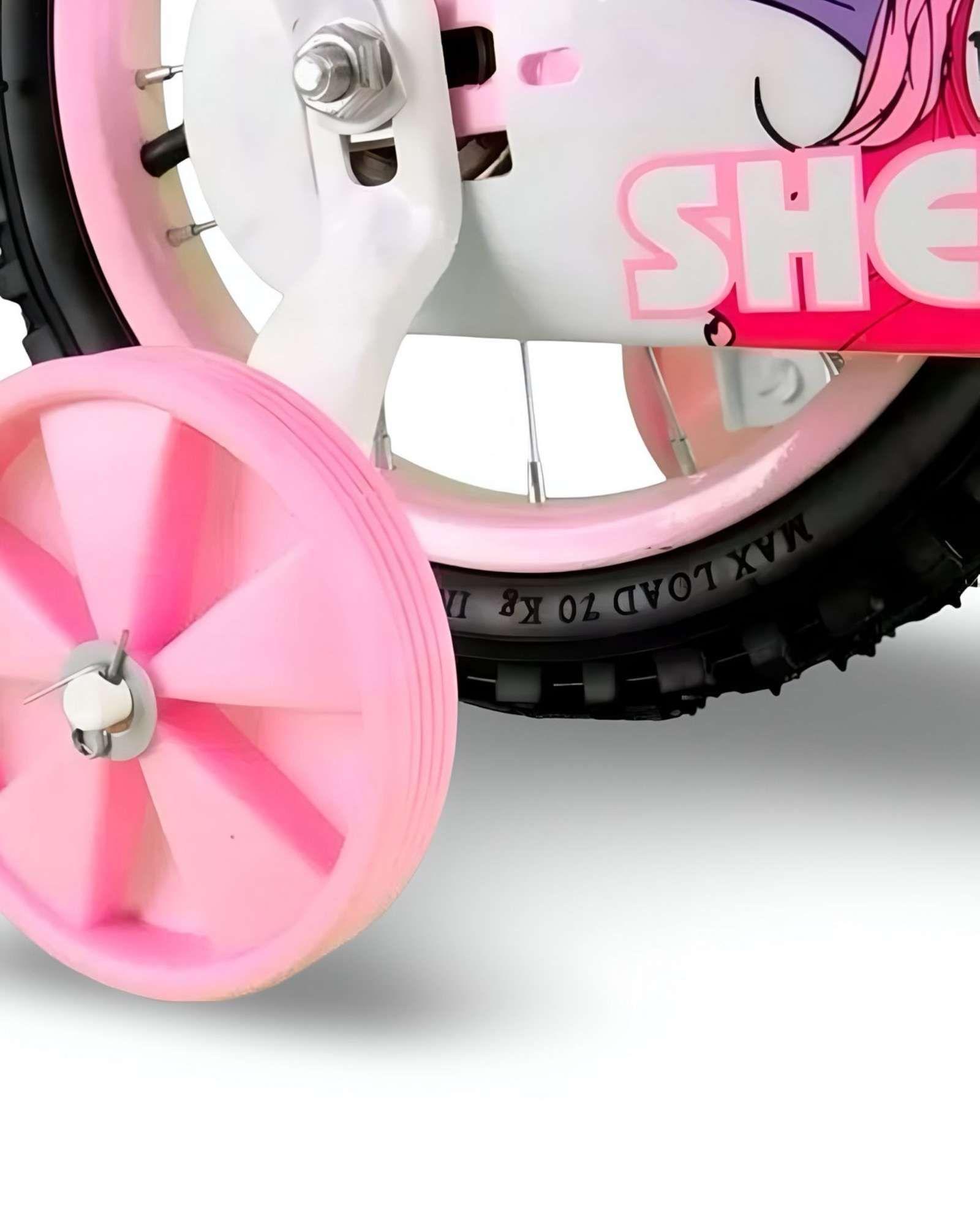 Bicicleta Aro 14 Con Ruedas De Aprendizaje Para Niños Rosado + Kit de Protección-3