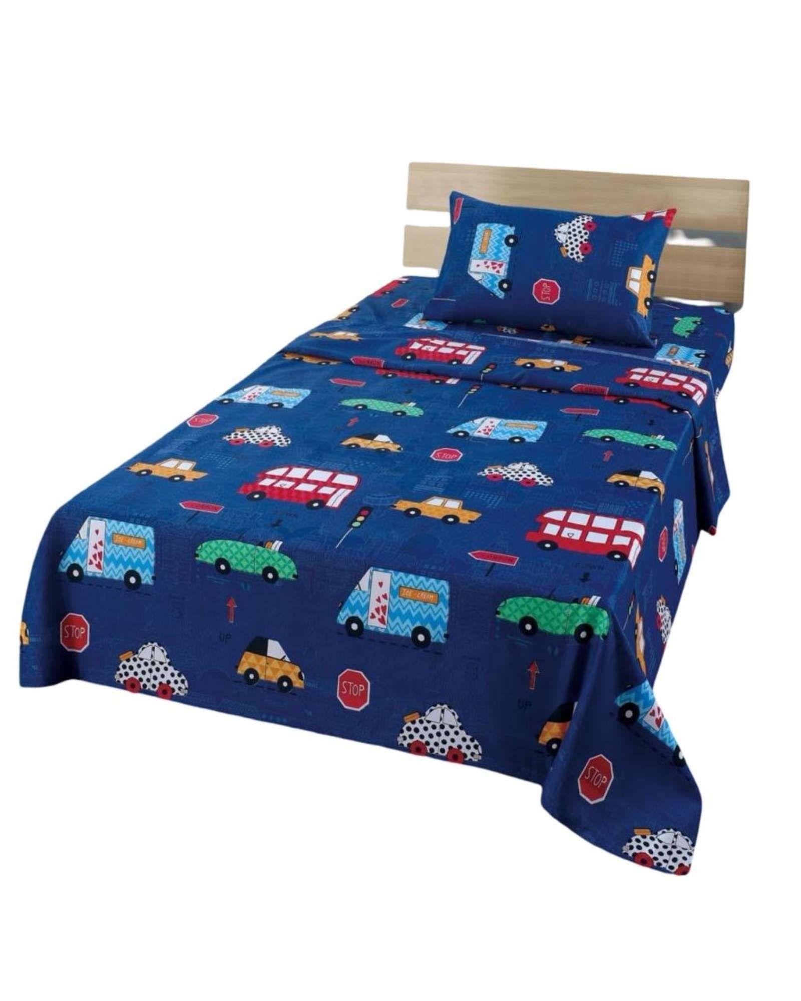 Juego de Sabanas de verano Autitos niño Infantil 1 plaza  MAS 1 ALMOHADA -0