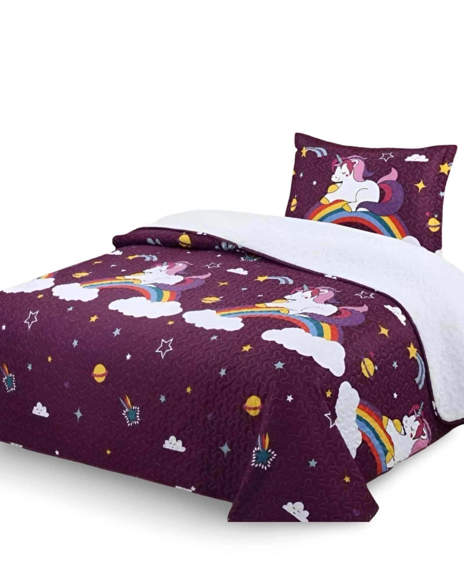CUBRECAMA QUILT SHERPA DISEÑO INFANTIL PLAZA Y MEDIA ARCOIRIS-4