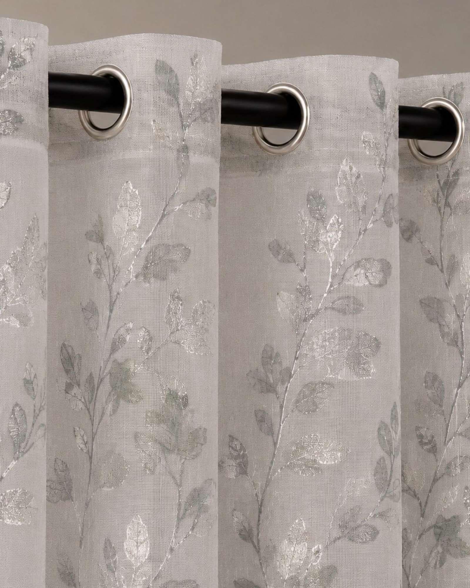 Cortina Visillo Translúcida con Estampado Floral para Living y Dormitorio-5