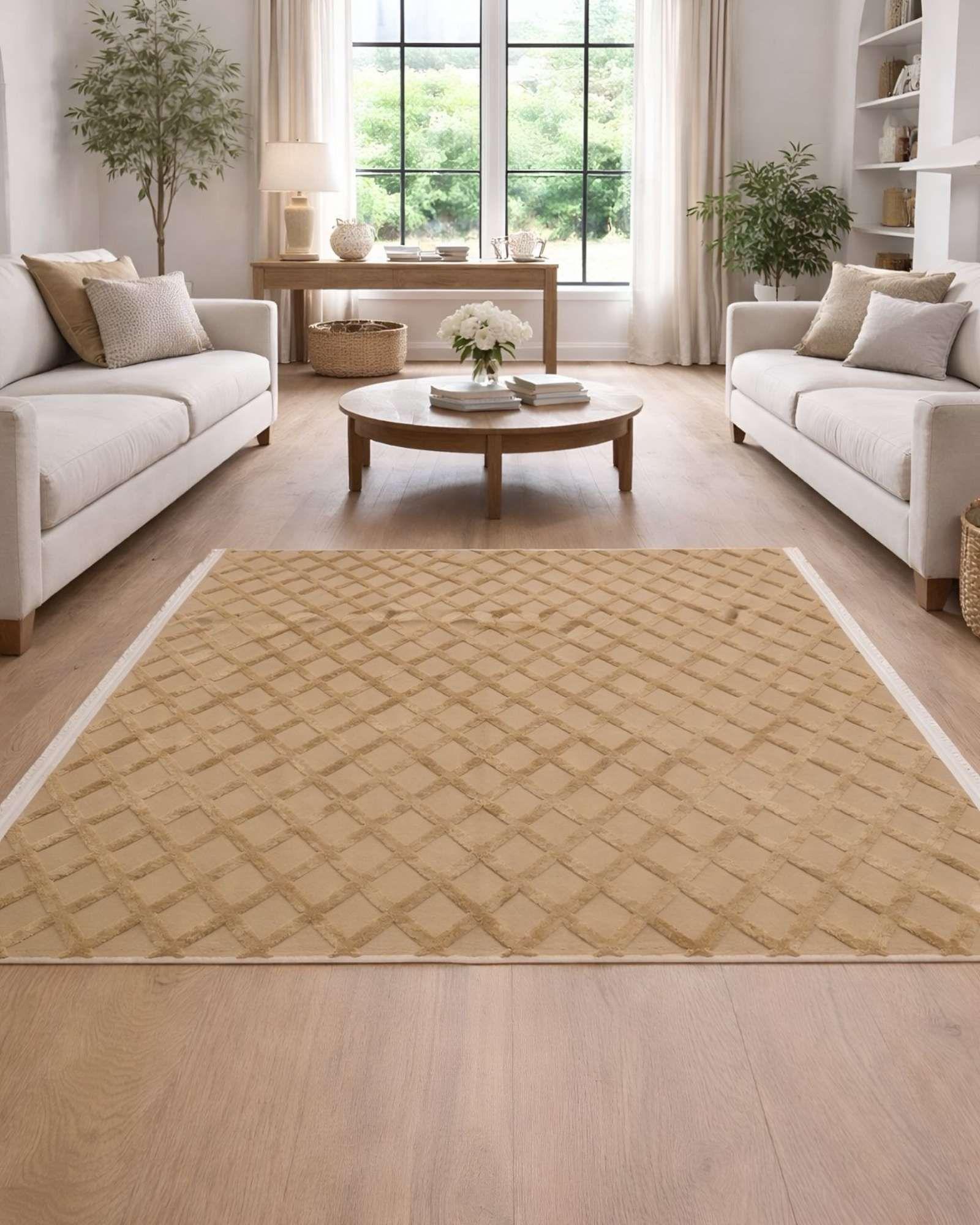 ALFOMBRA JACQUARD TEXTURIZADA CON DISEÑO Y FLECOS 180X200 CM A13-2