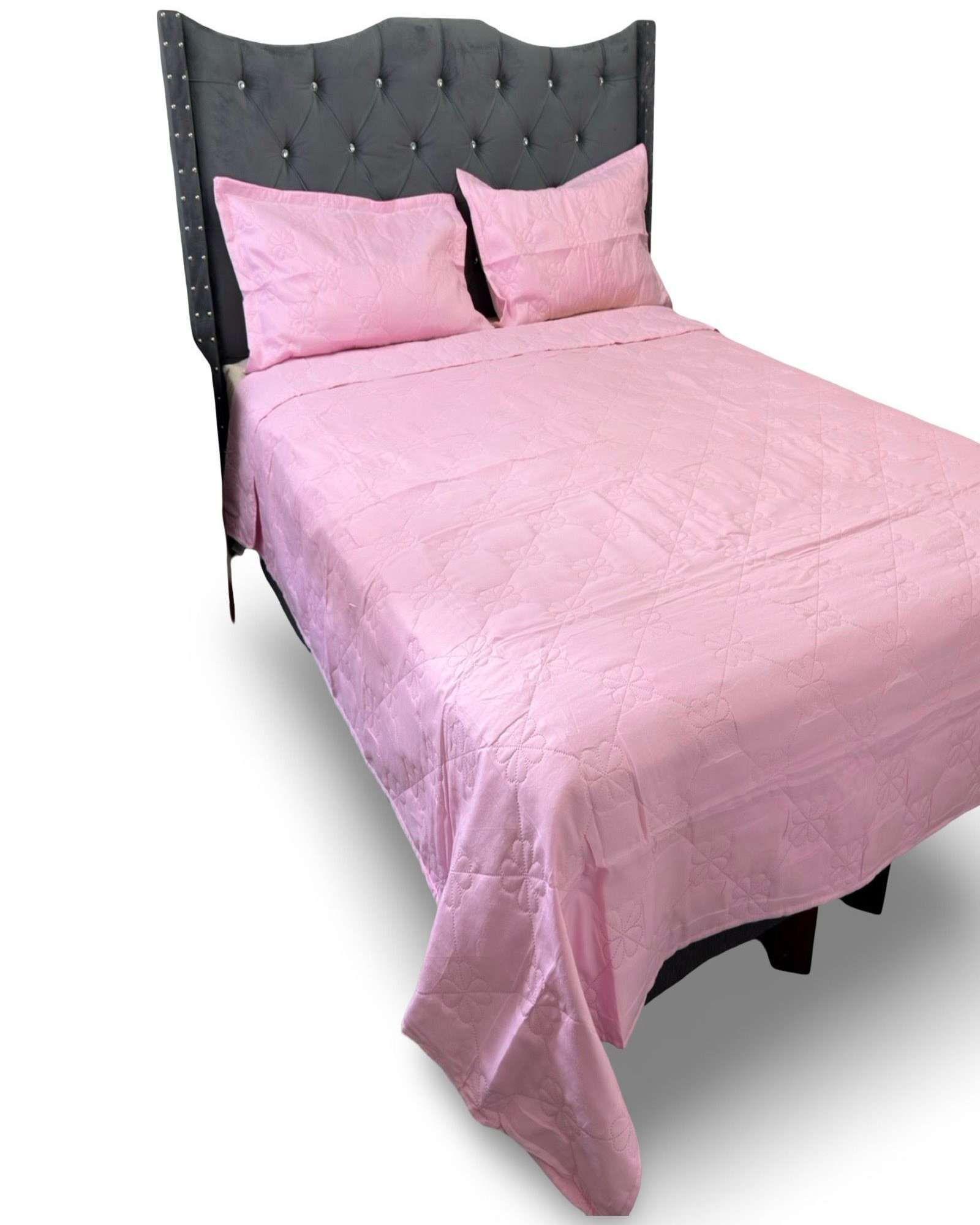 CUBRECAMA QUILT DE LUJO VERANO DELGADO PLAZA Y MEDIA ROSA-2
