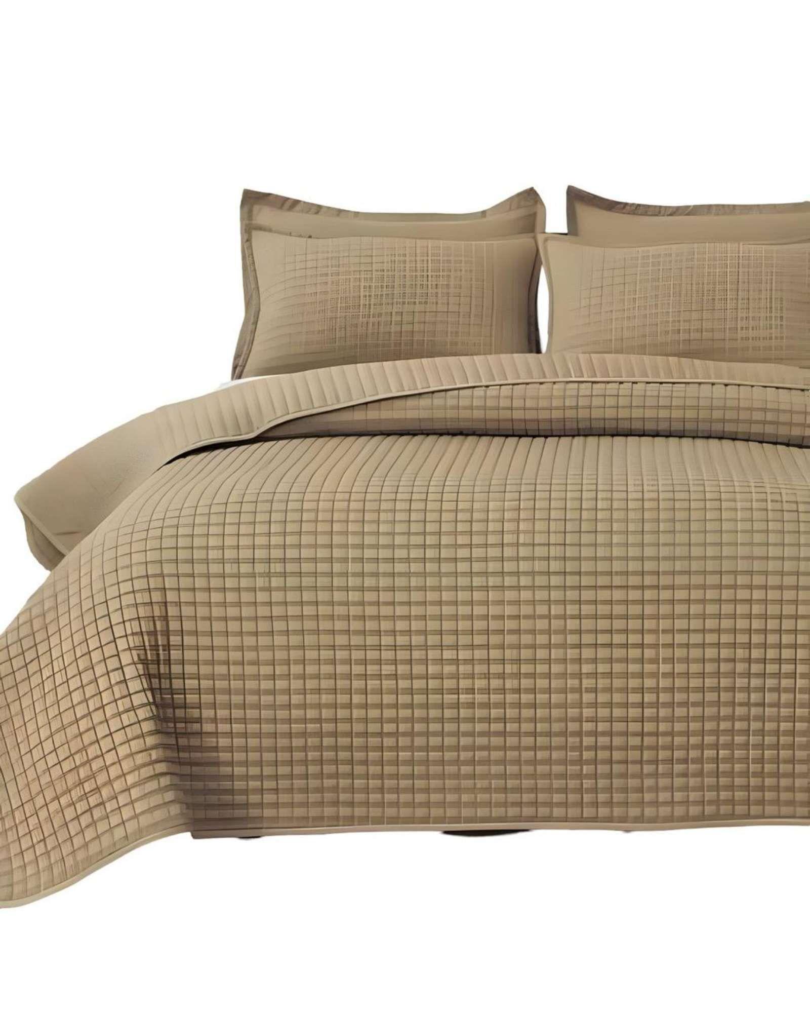 COBERTOR DE LUJO QUILT VERANO PLAZA Y MEDIA CAQUI-3