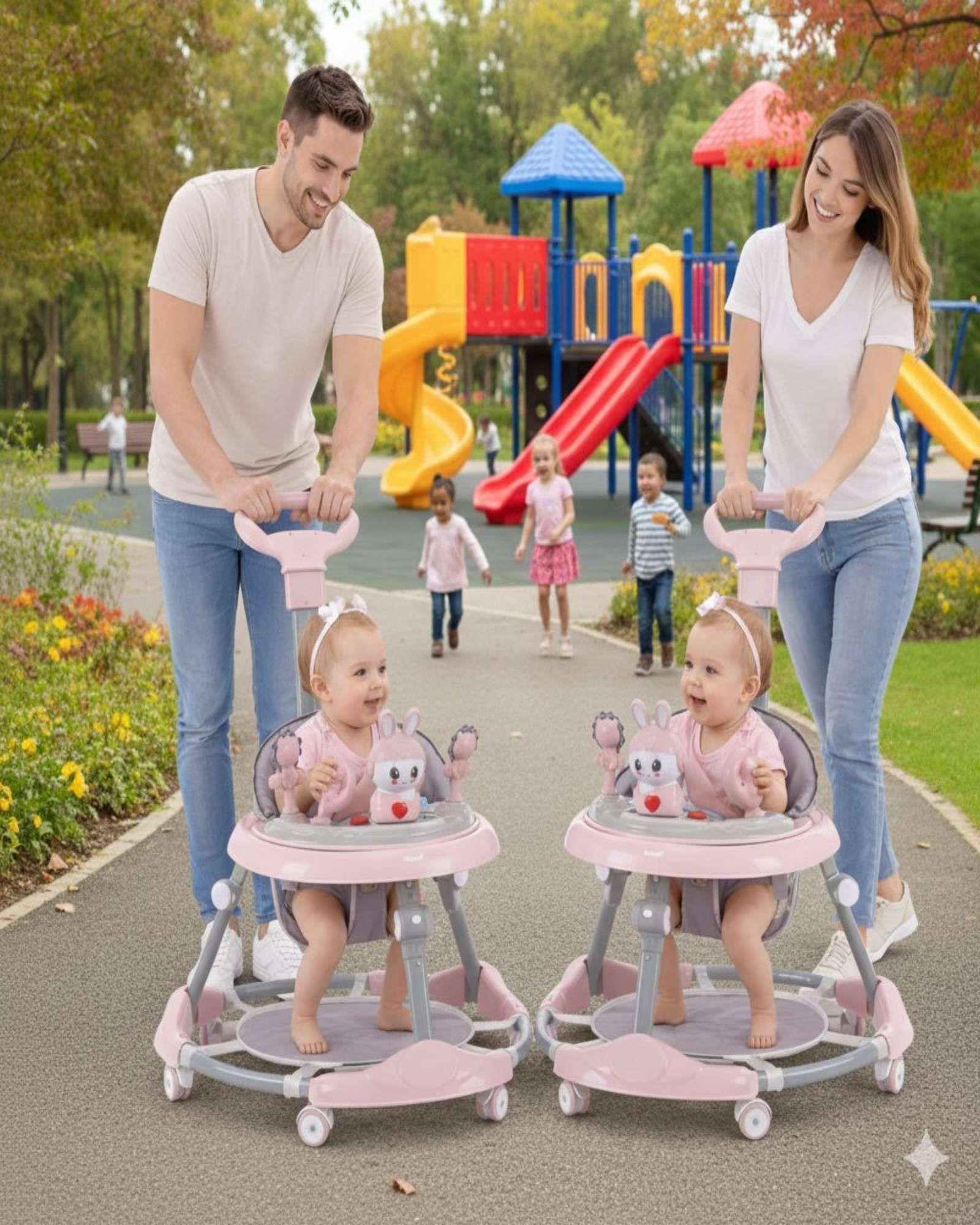 Pack 2 Andador de Bebe Gemelos con Juegos Interactivos Rosado-3