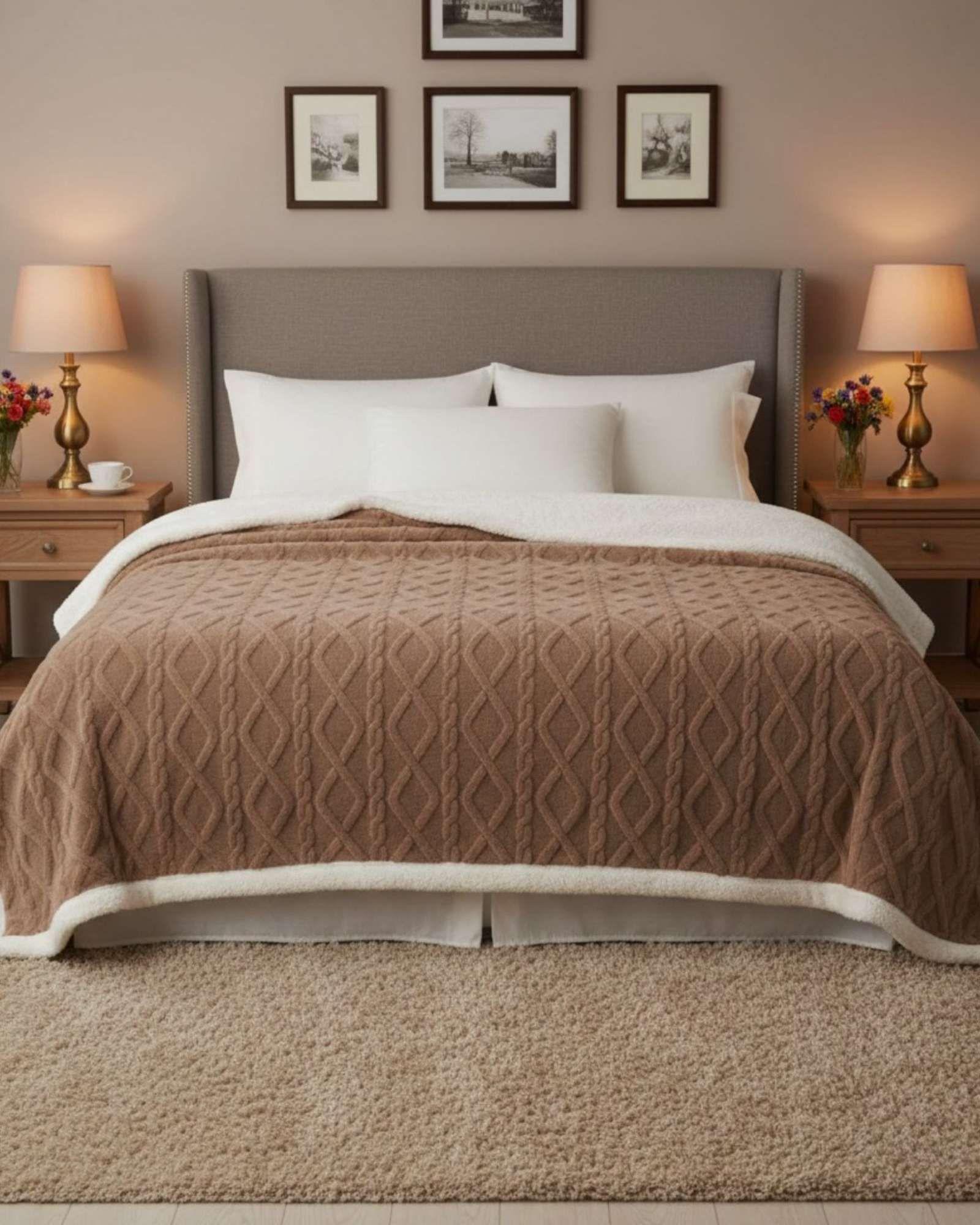 Frazada Manta Polar Sherpa Térmica Plaza y media marron-0