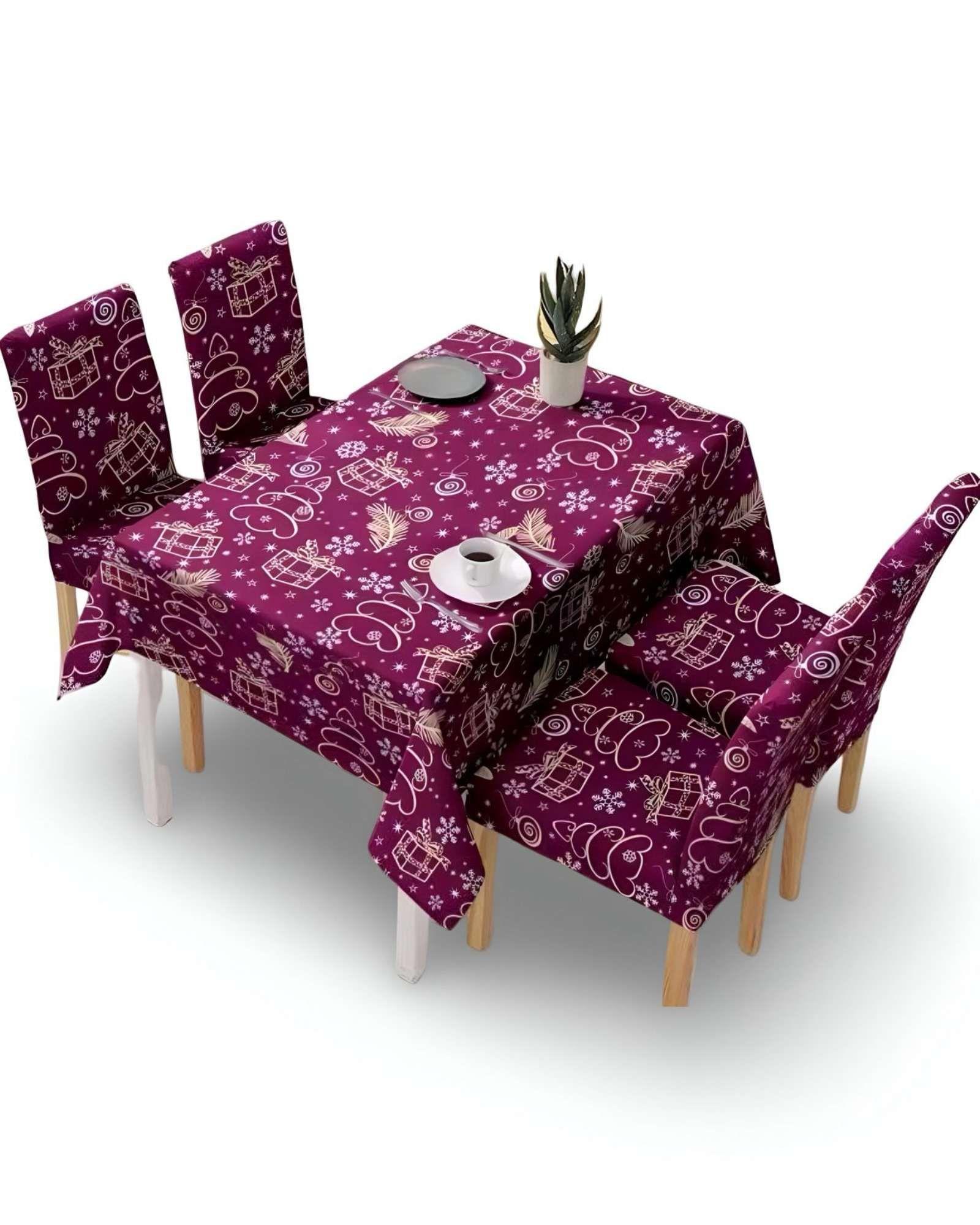 Juego Mantel más 6 fundas de sillas antimanchas navideño 140x220 cm 01-0