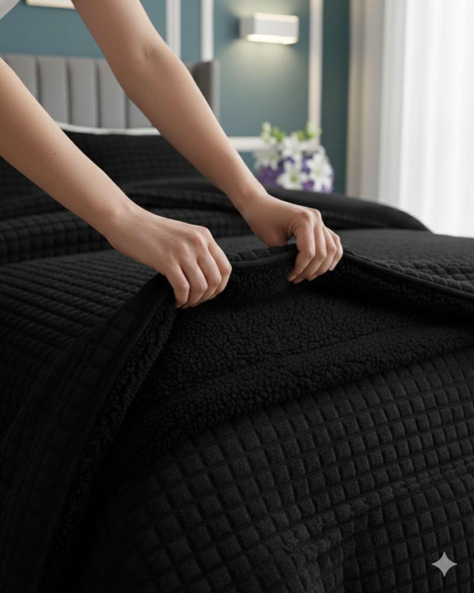 Cubrecama Premium Plush y Chiporro  Invierno 2 Plazas negro-2