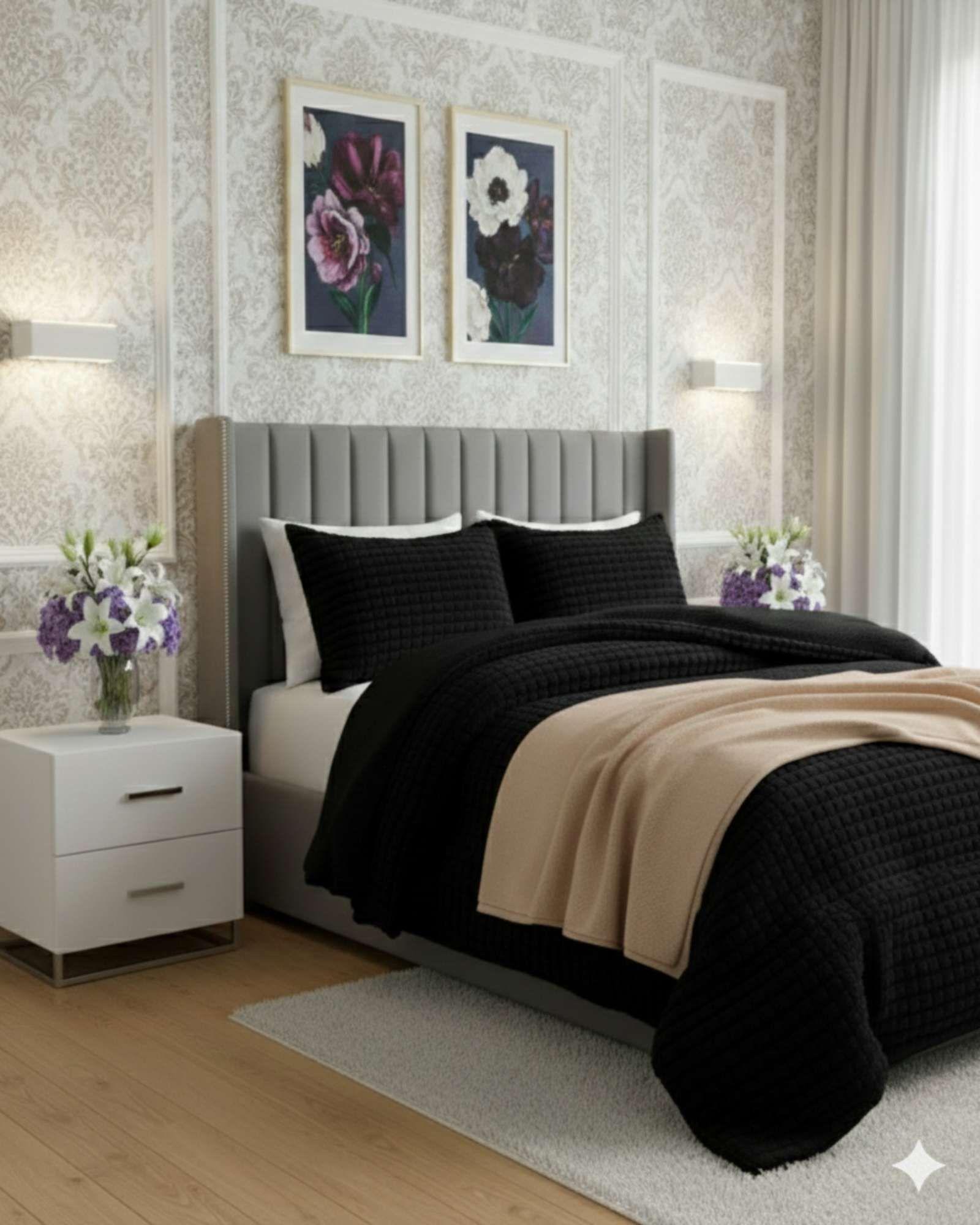 Cubrecama Premium Plush y Chiporro  Invierno 2 Plazas negro-3