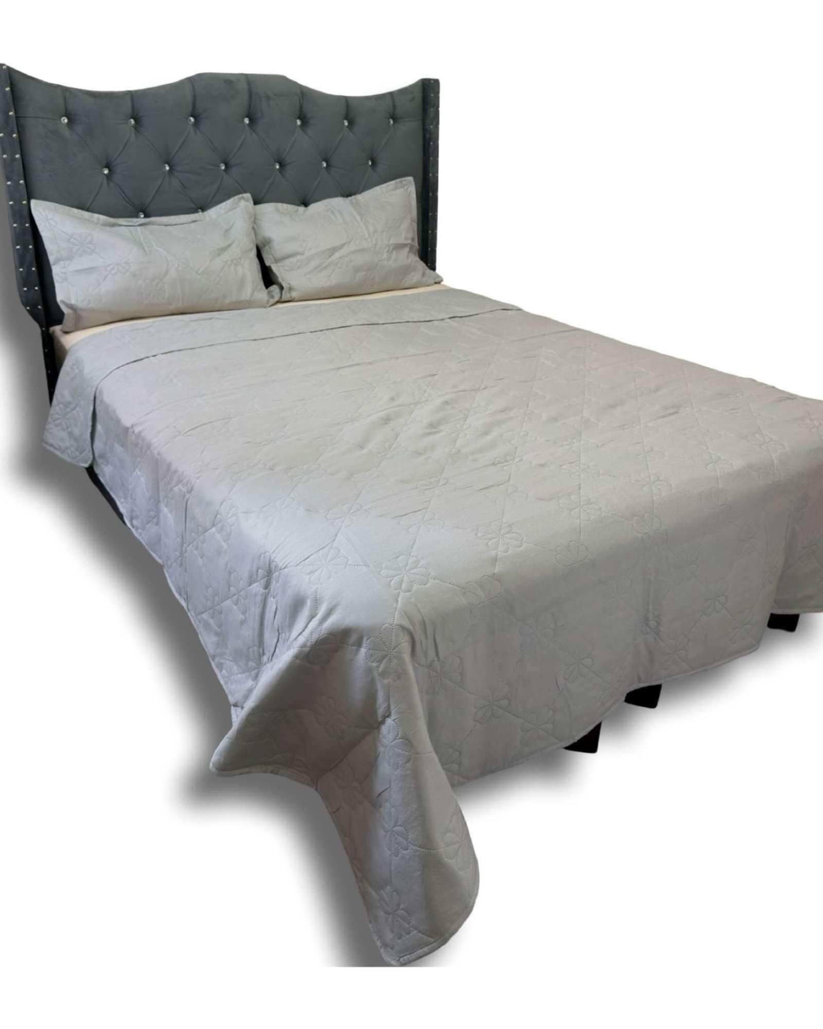 CUBRECAMA QUILT DE LUJO VERANO DELGADO 2 PLAZAS GRIS I12-2