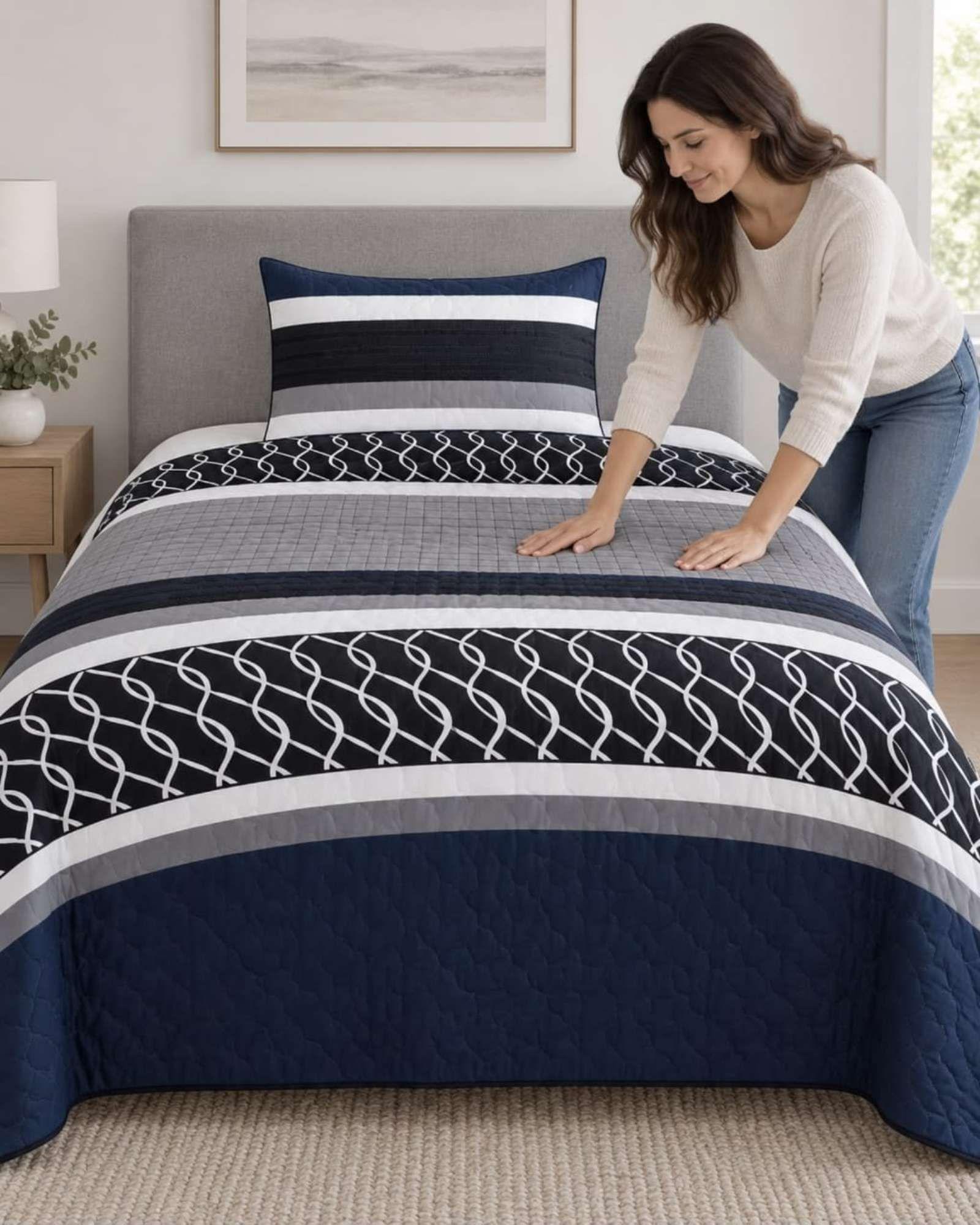Cubrecama Quilt de Plaza y Media  Con Funda De Almohada C8-1
