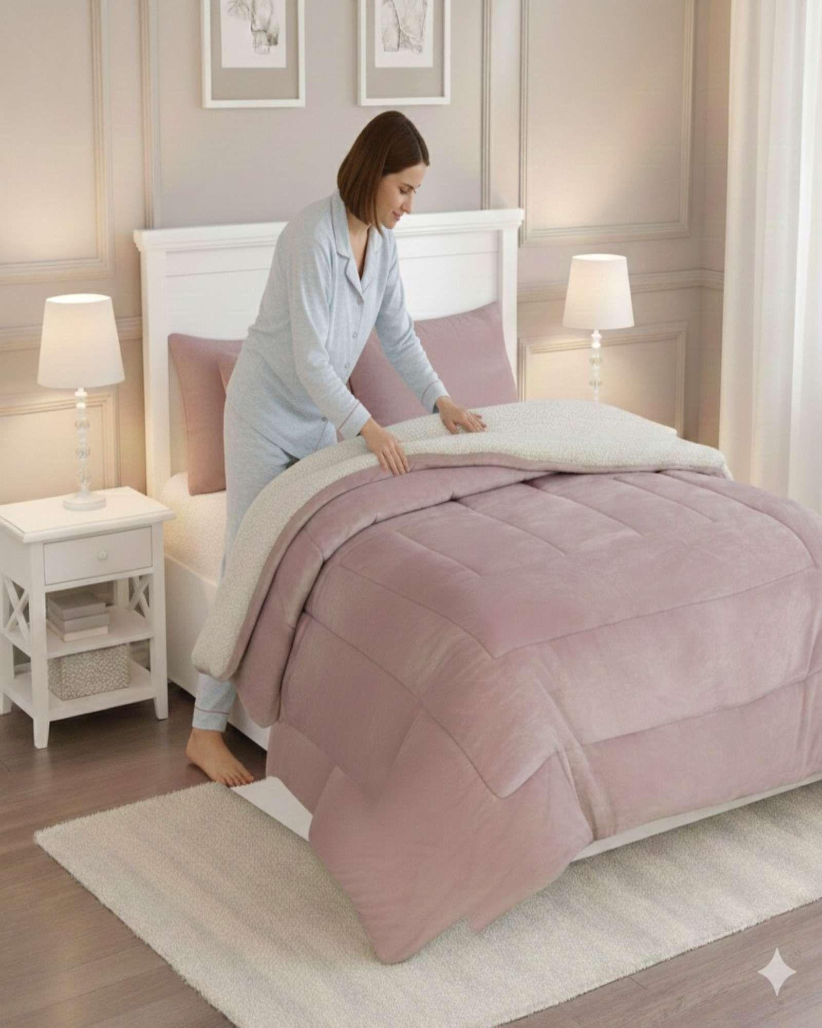 Cubrecama Premium Plush y Chiporro  Invierno King blanco-2