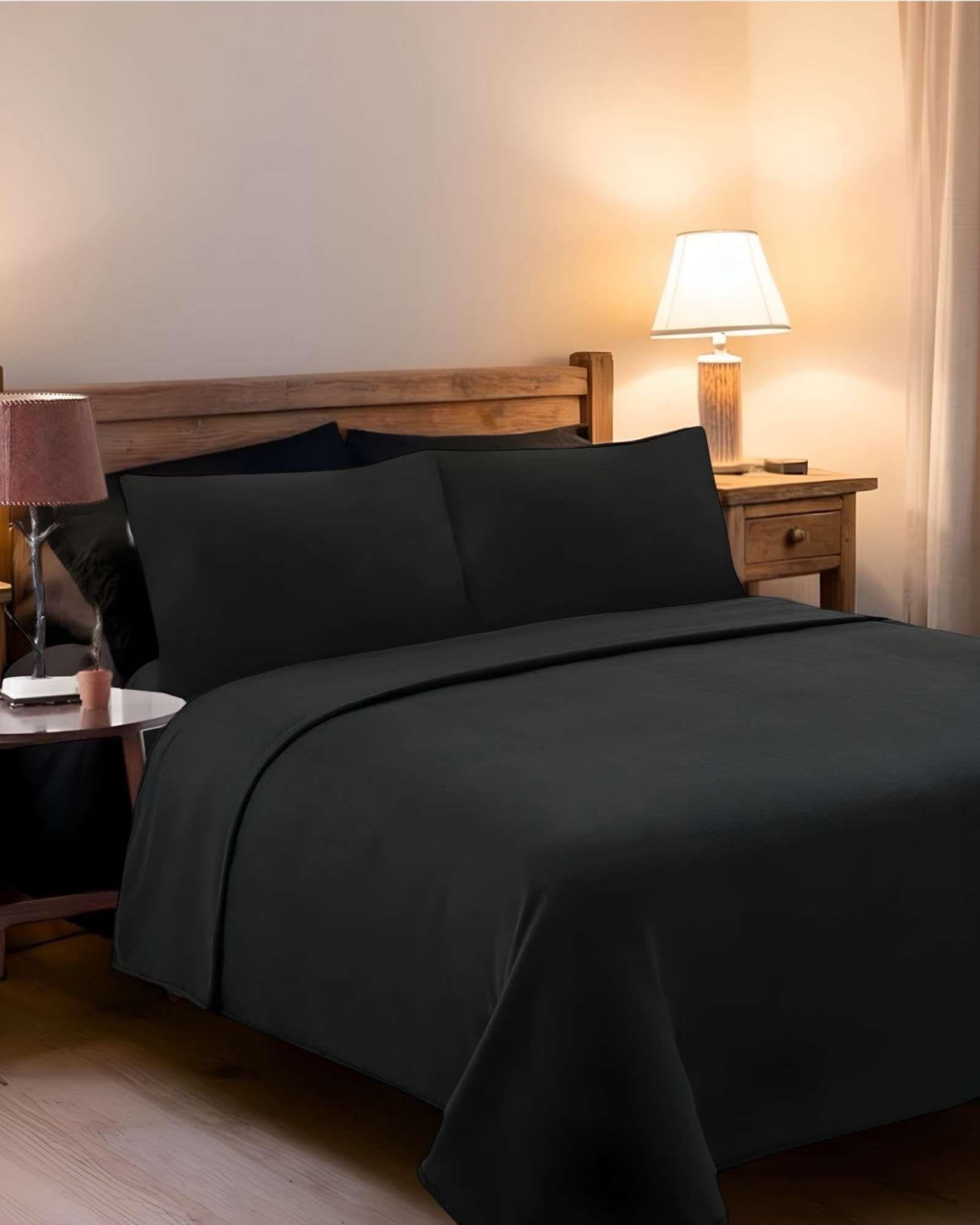 Juego de Sábana de Polar Ultra Suave Máxima Calidez Negra 2 plazas-2