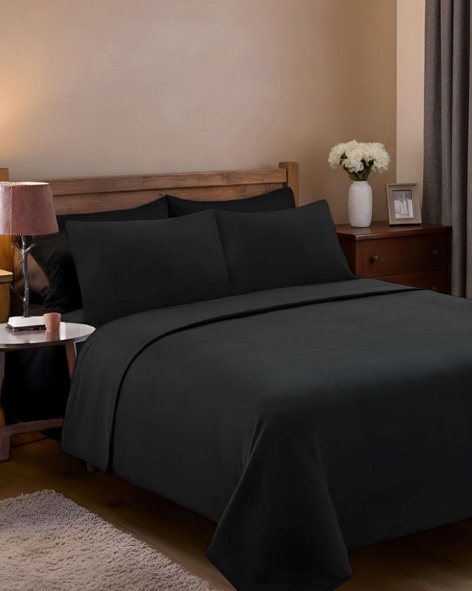 Juego de Sábana de Polar Ultra Suave Máxima Calidez Negra 2 plazas-4
