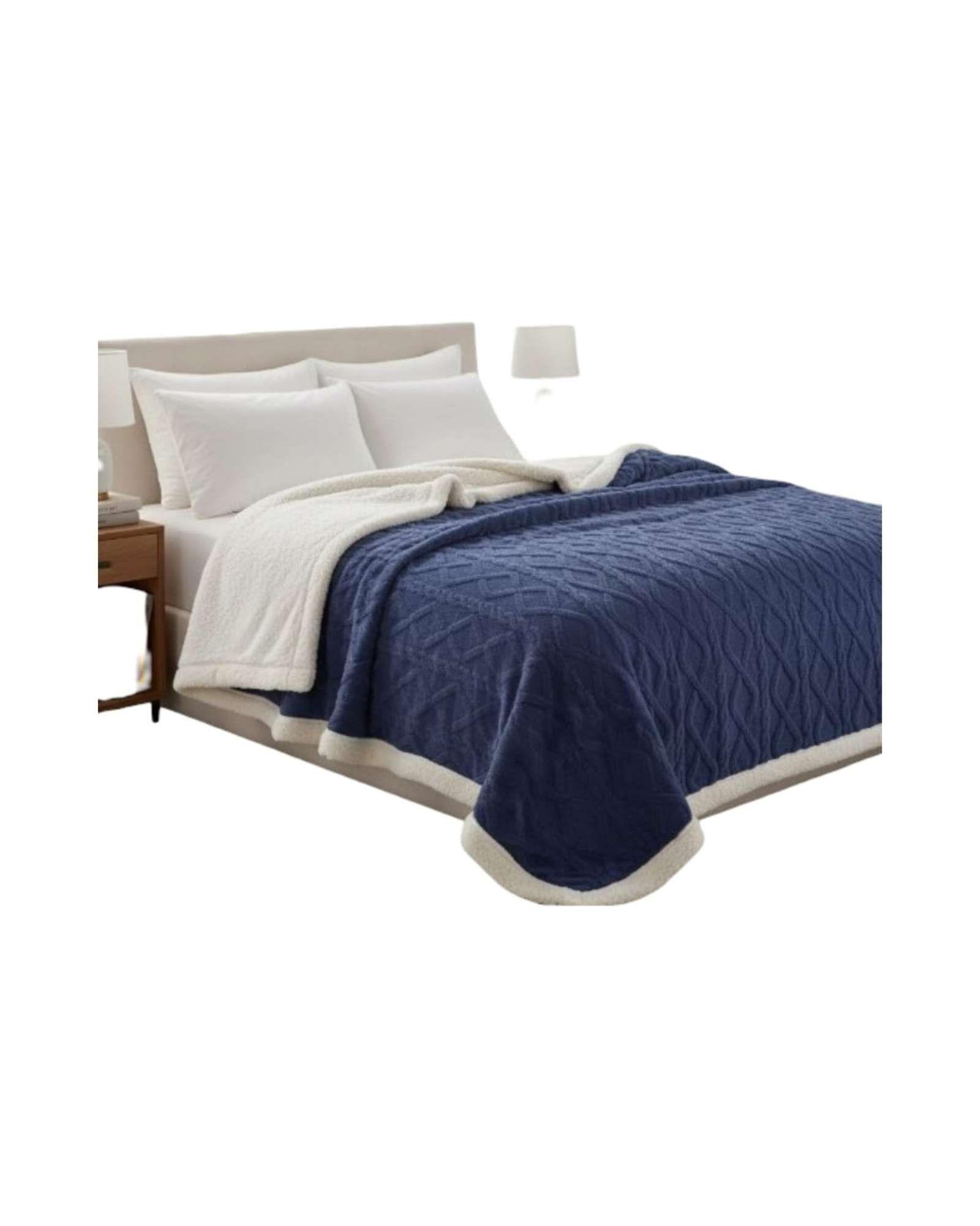 Frazada Manta Polar Sherpa Térmica Plaza y media azul-3