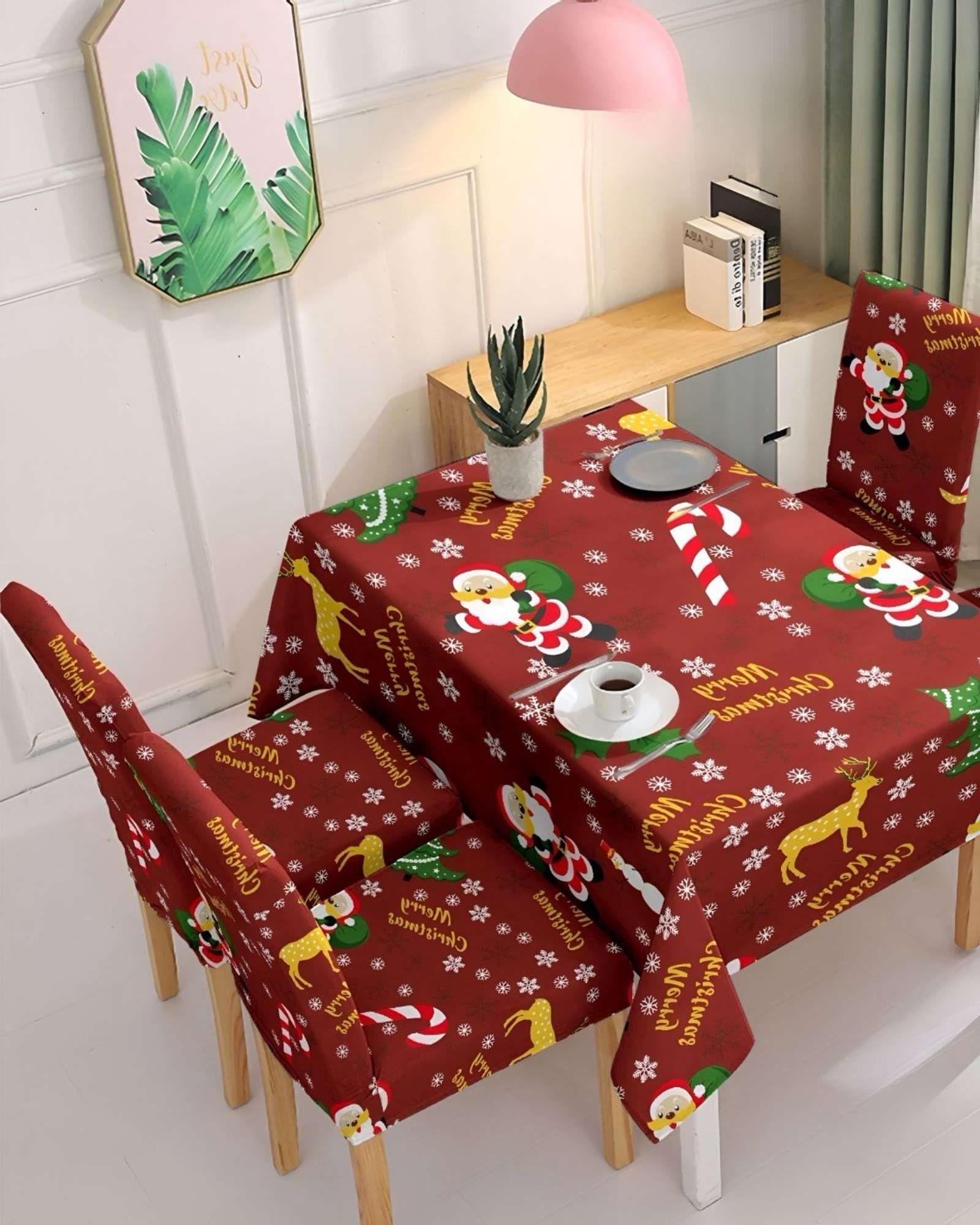 Juego Mantel más 6 fundas de sillas antimanchas navideño 140x220 cm 04-2