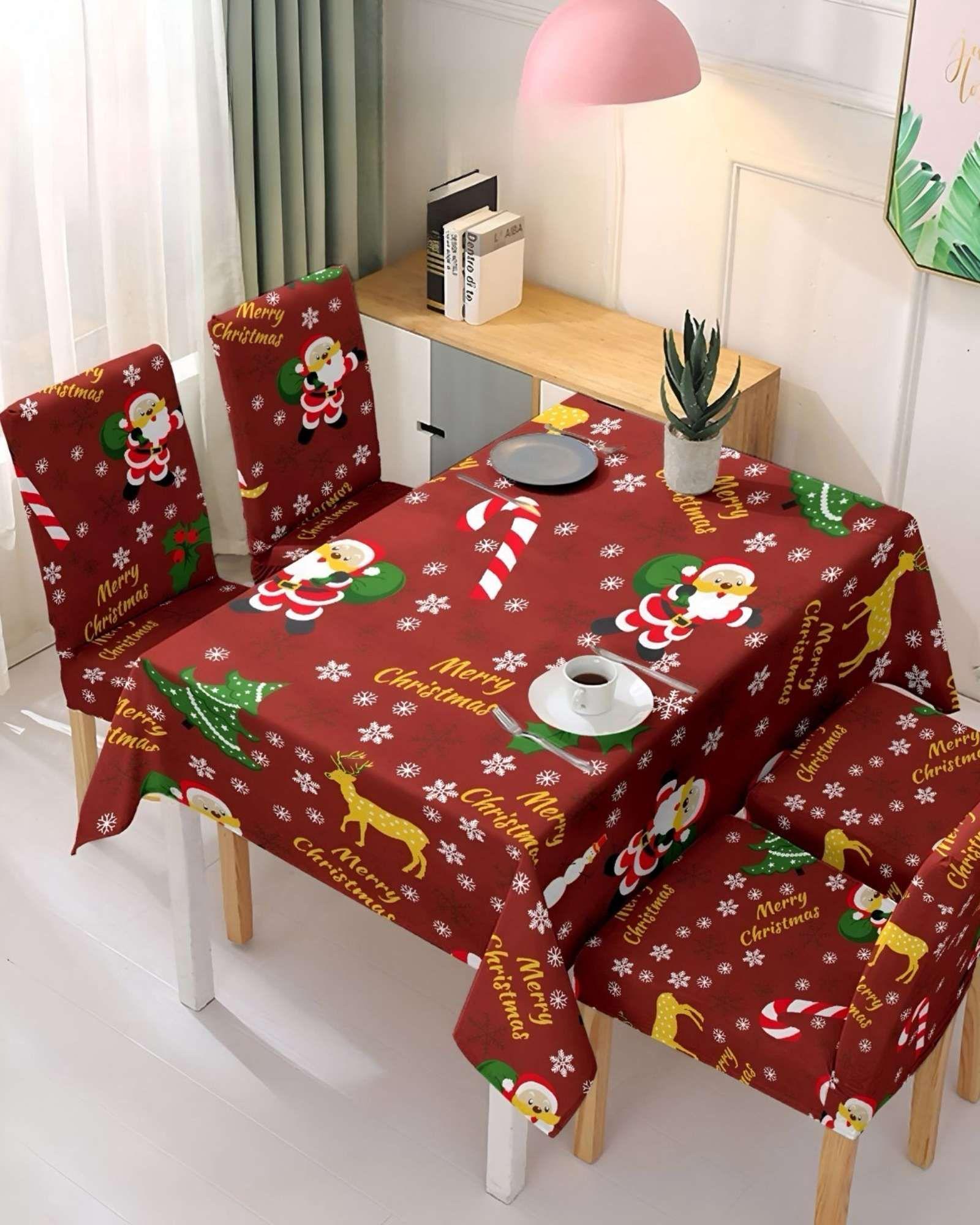 Juego Mantel más 6 fundas de sillas antimanchas navideño 140x220 cm 04-3