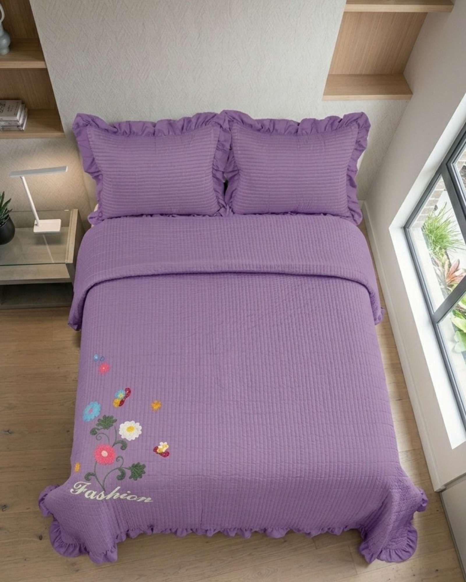 Quilt Cubrecama  Verano Estampado Floral con Bobos 2 Plazas09-2