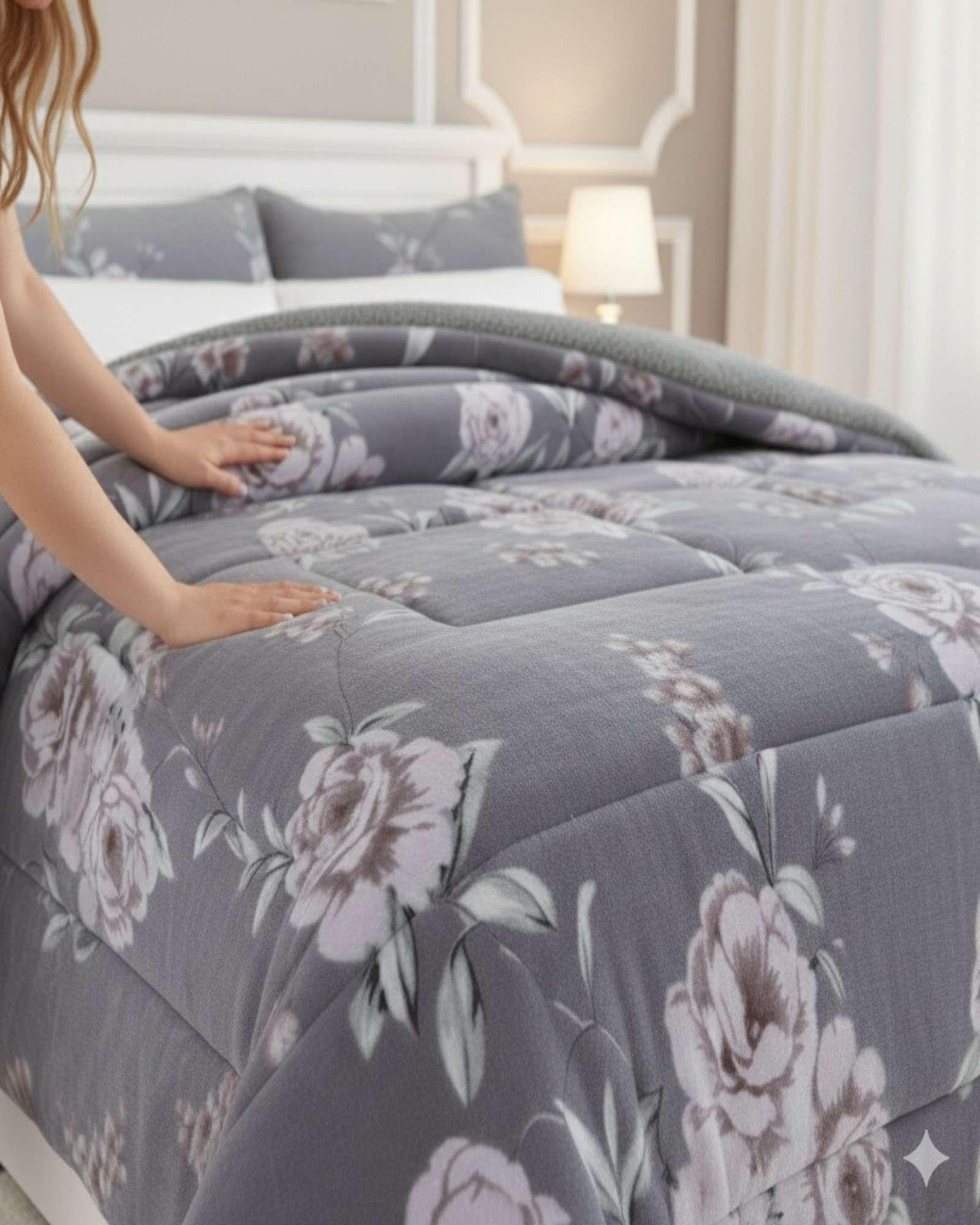 Cubrecama Plush con  Chiporro de Invierno 2 Plazas gris-2