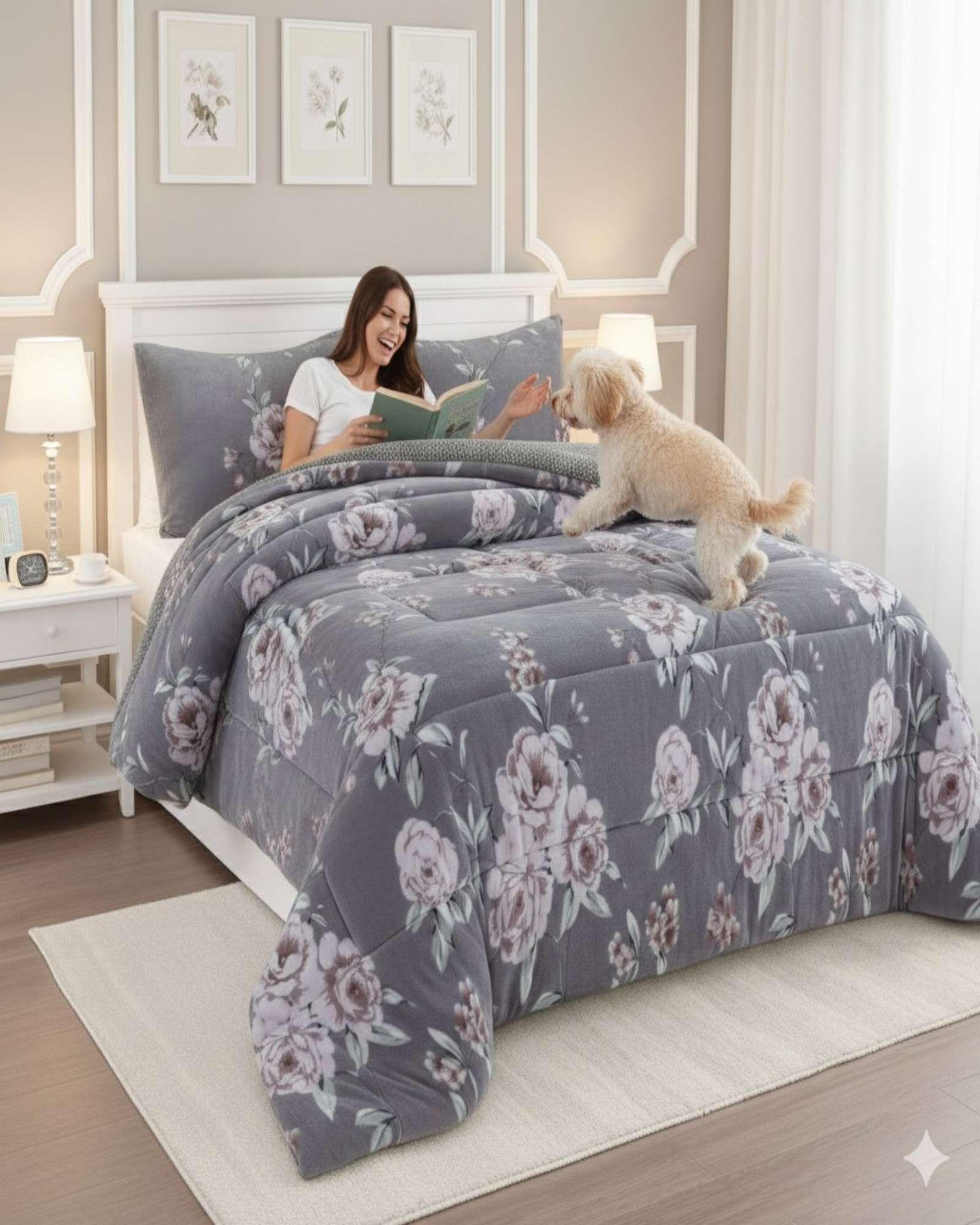 Cubrecama Plush con  Chiporro de Invierno 2 Plazas gris-3