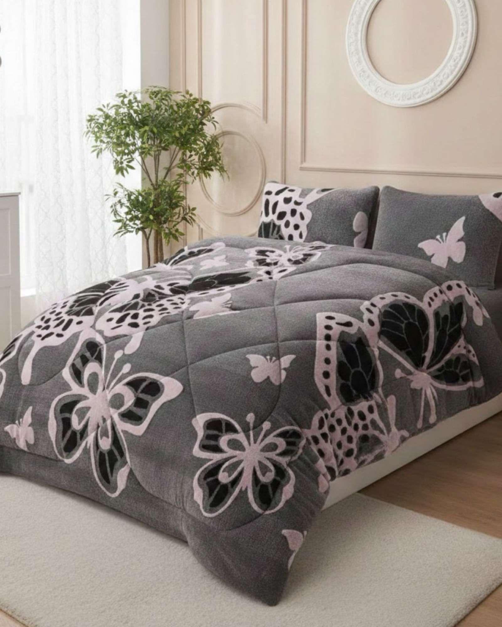 Cubrecama Chiporro Diseño Mariposa Suave y Abrigador Plaza y Media A12-3