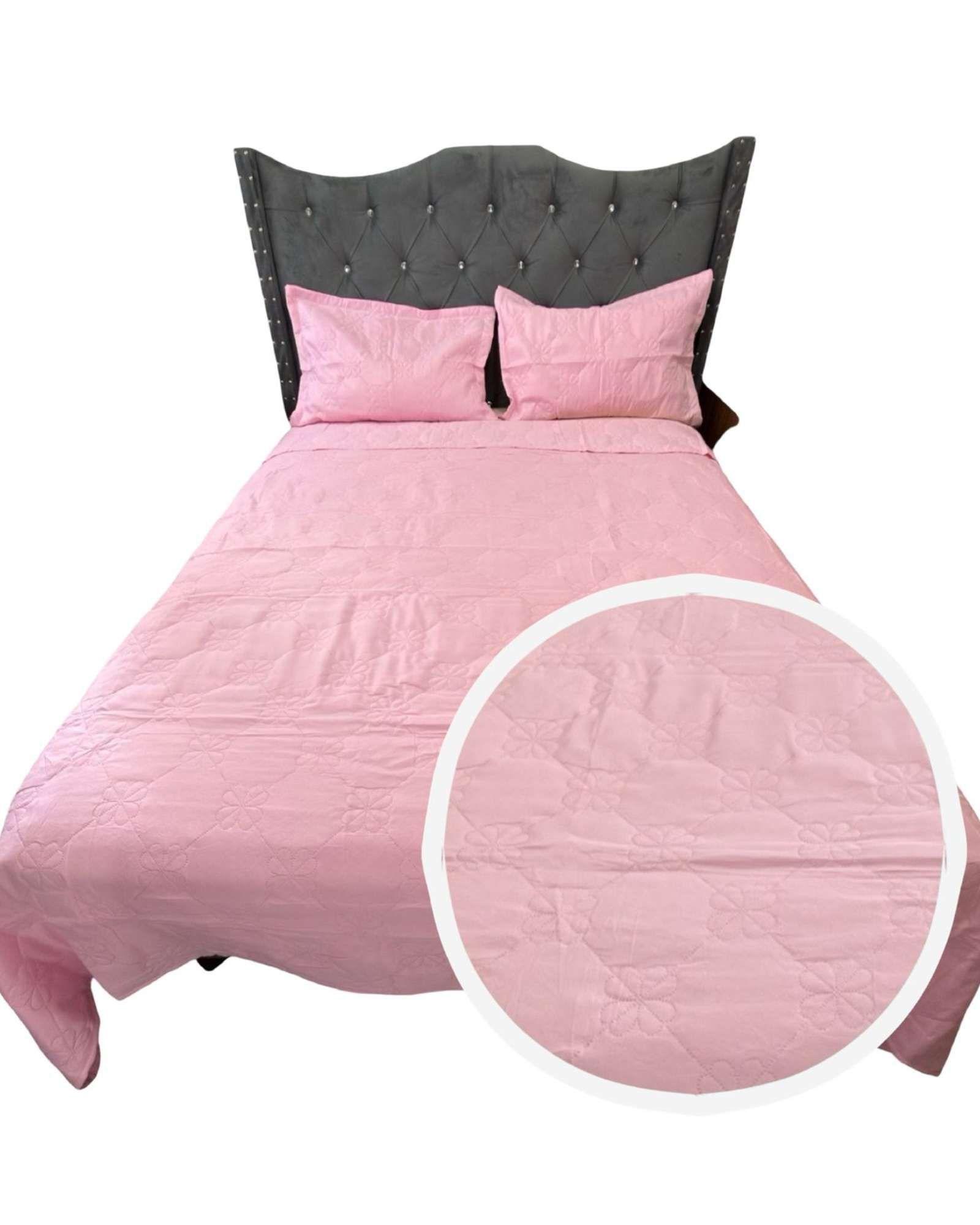 CUBRECAMA QUILT DE LUJO VERANO DELGADO 2 PLAZAS ROSA-0