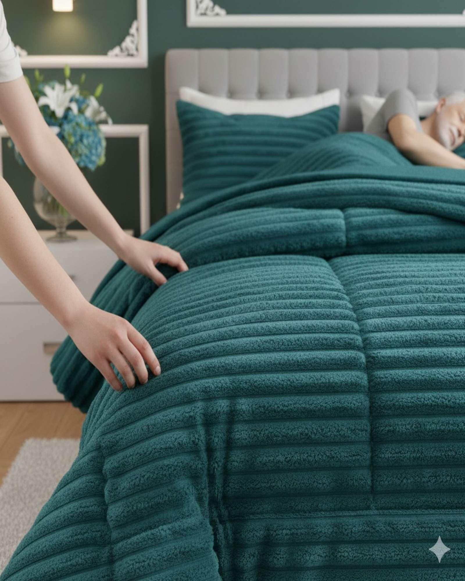 Cubrecama Premium Plush y Chiporro  Invierno 2 Plazas verde-2