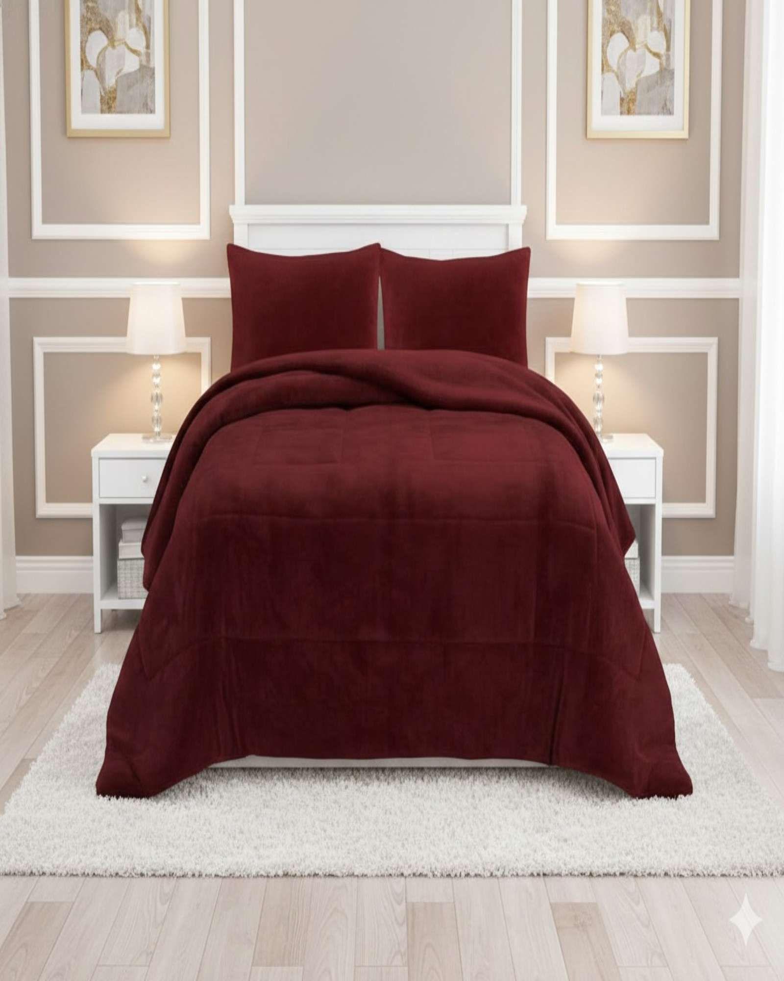 Cubrecama Premium Plush y Chiporro  Invierno King burdeo-4