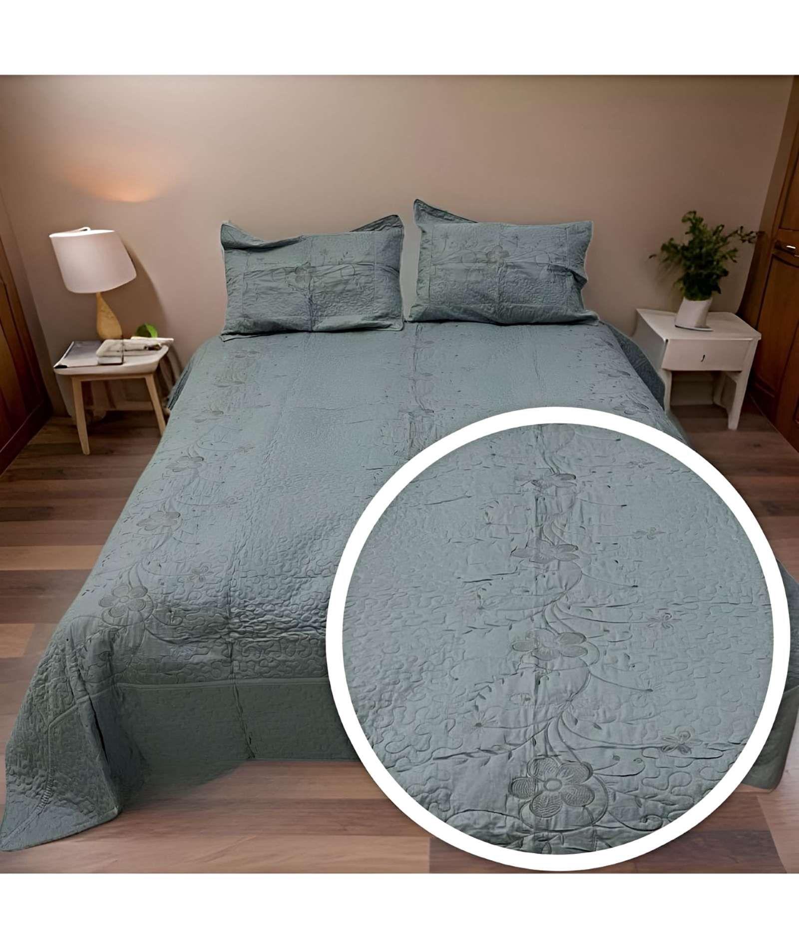 CUBRECAMA QUILT DE VERANO 2 PLAZAS BORDADO A6-2