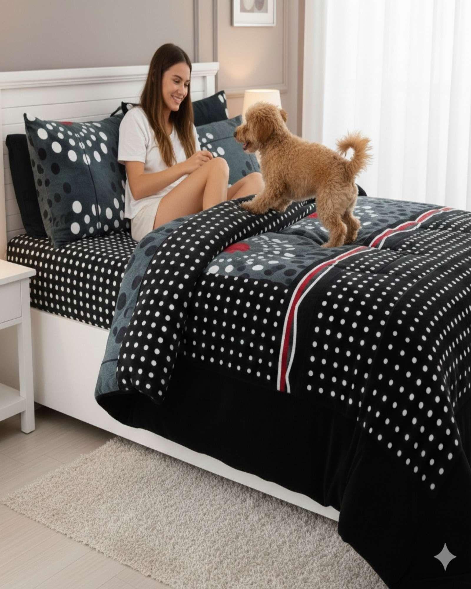 Cubrecama Plush con  Chiporro de Invierno 2 Plazas negro-4