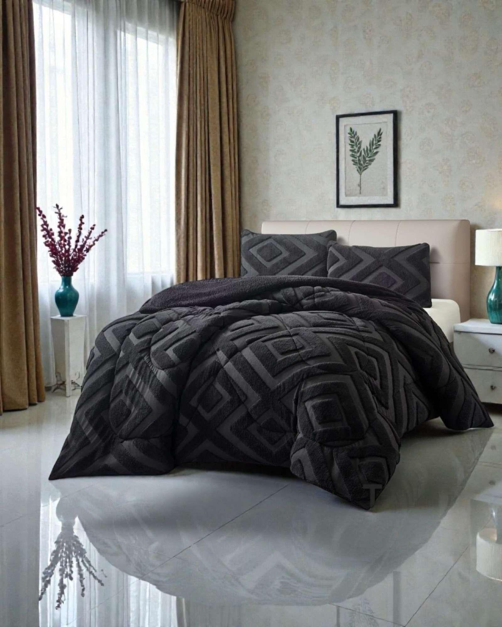 Cubrecama Chiporro Diseño Geometrico Suave y Abrigador Plaza y Media A17-3