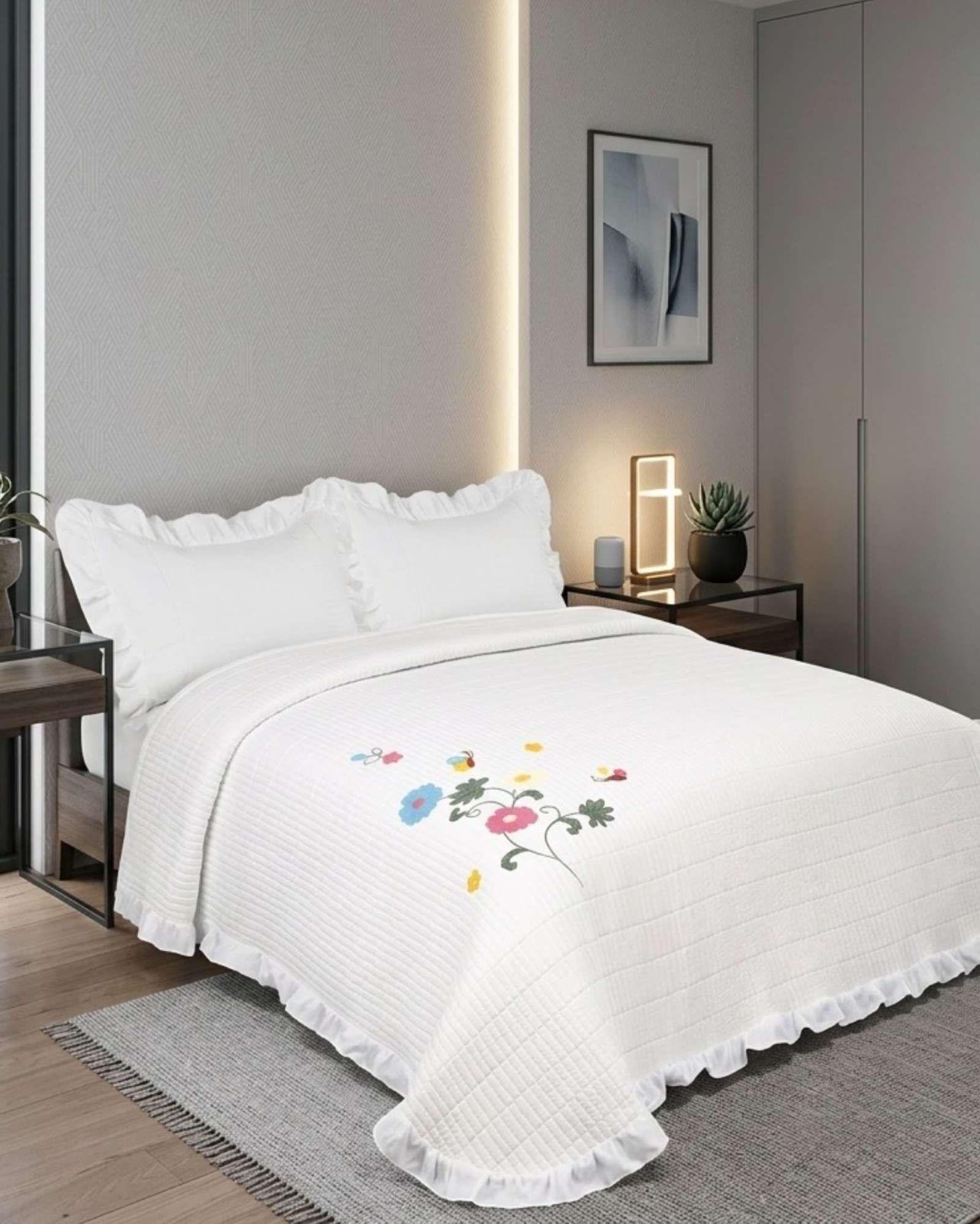 Quilt Cubrecama  Verano Estampado Floral con Bobos 2 Plazas10-2