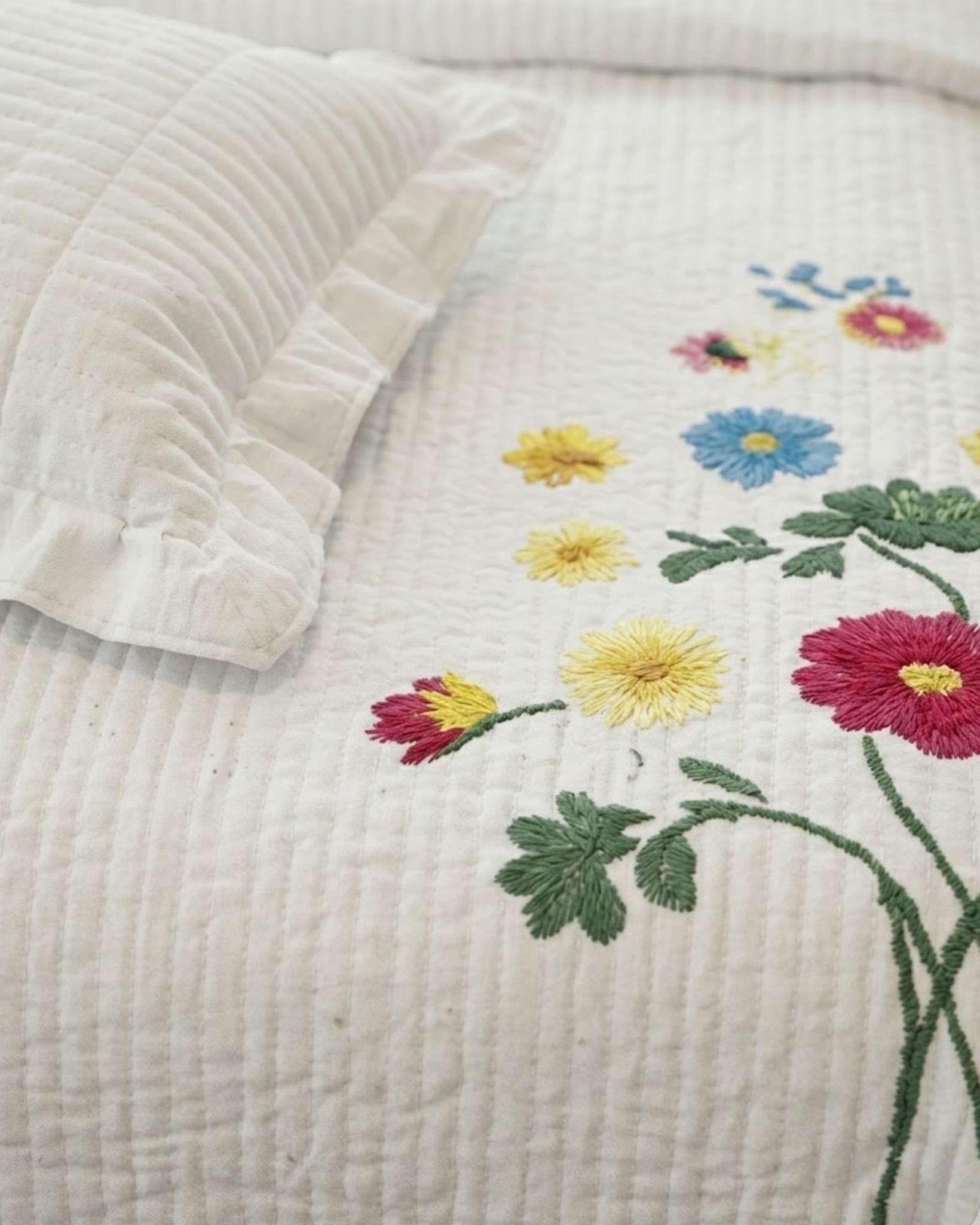 Quilt Cubrecama  Verano Estampado Floral con Bobos 2 Plazas10-3