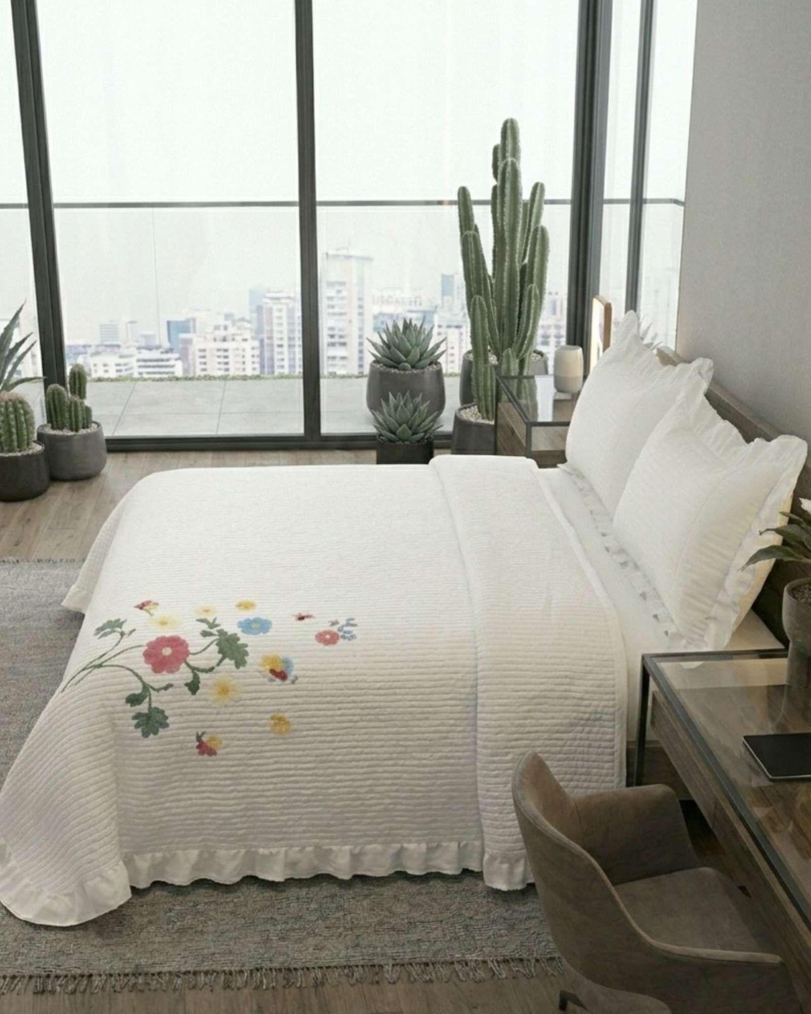 Quilt Cubrecama  Verano Estampado Floral con Bobos 2 Plazas10-4
