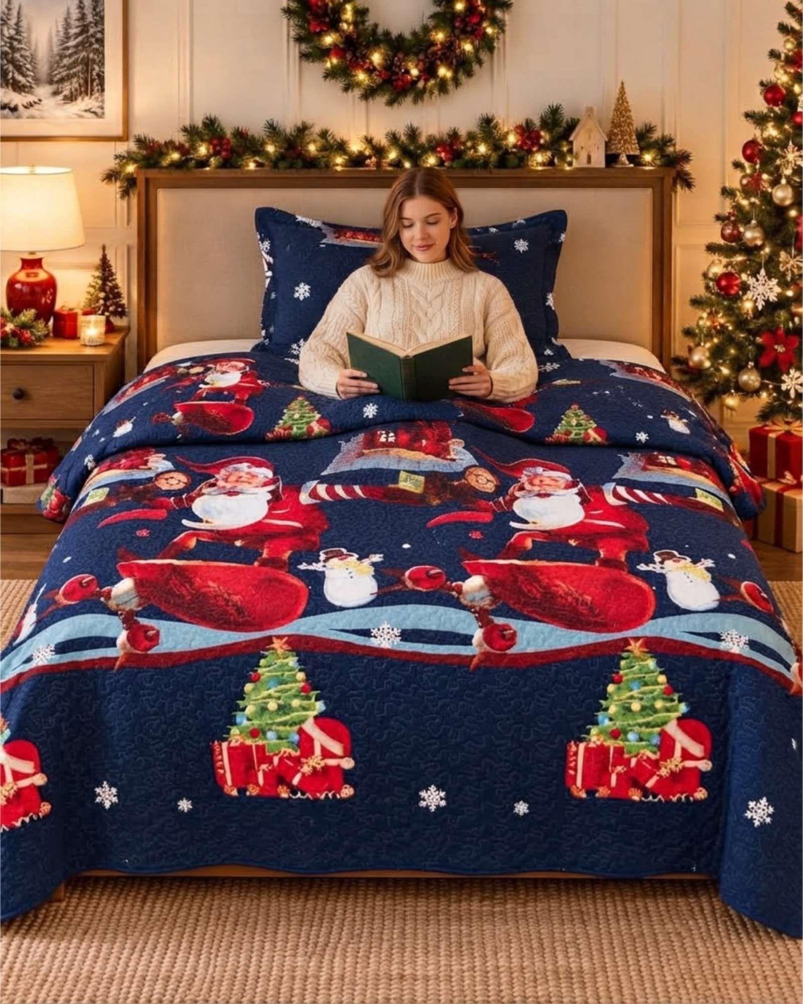 Cubrecama Quilt Navideño Plaza Y Media Mas Funda C3-0
