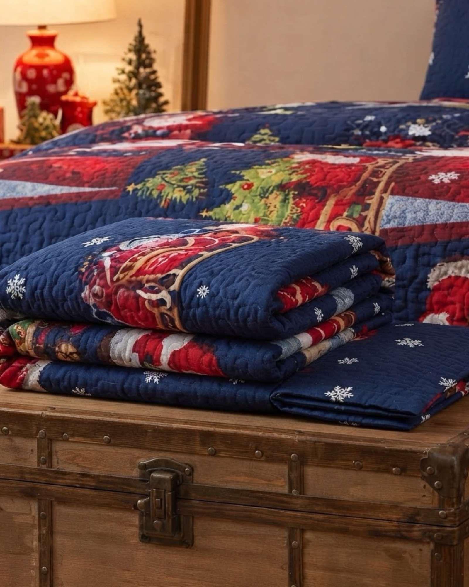 Cubrecama Quilt Navideño Plaza Y Media Mas Funda C3-2