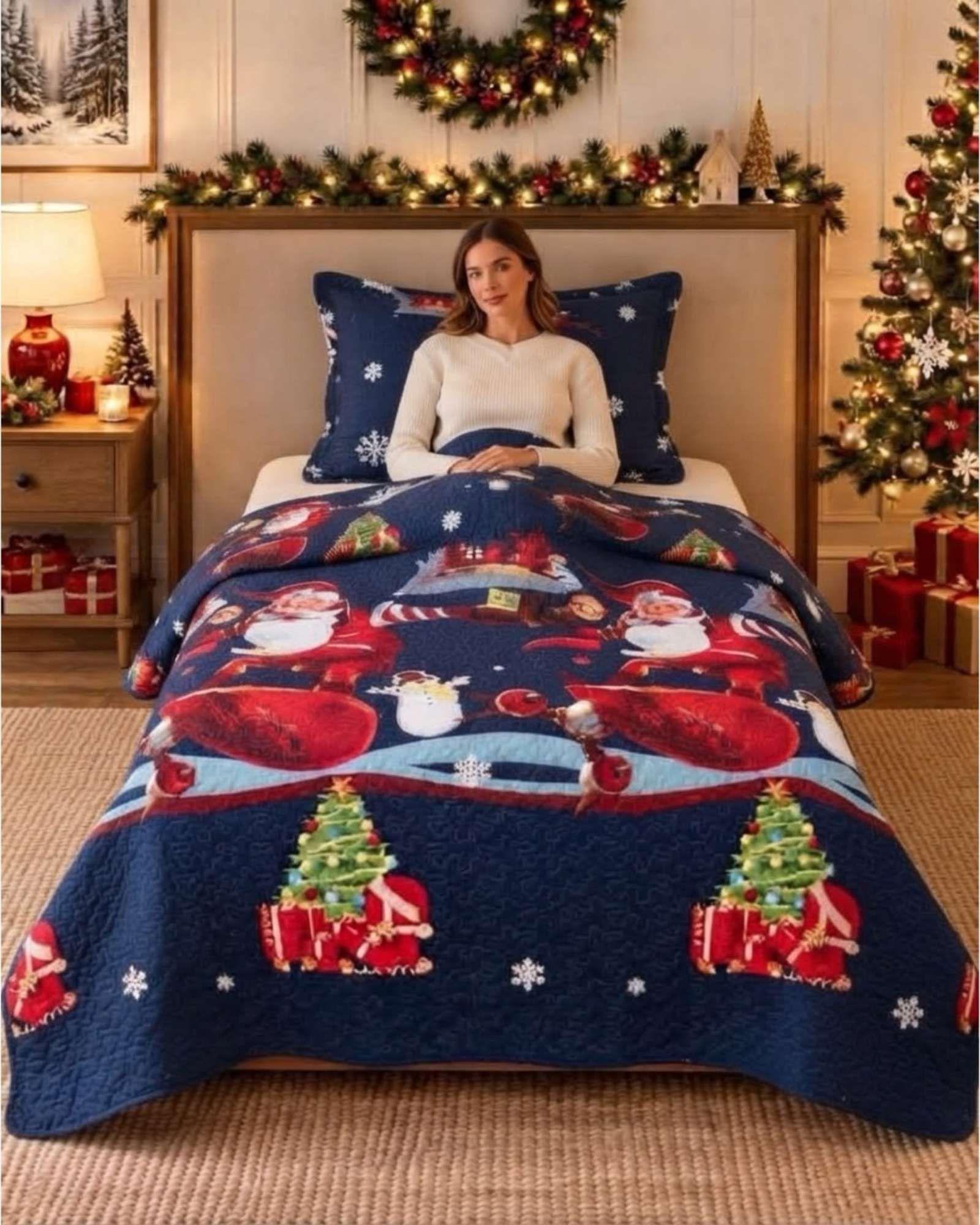 Cubrecama Quilt Navideño Plaza Y Media Mas Funda C3-3