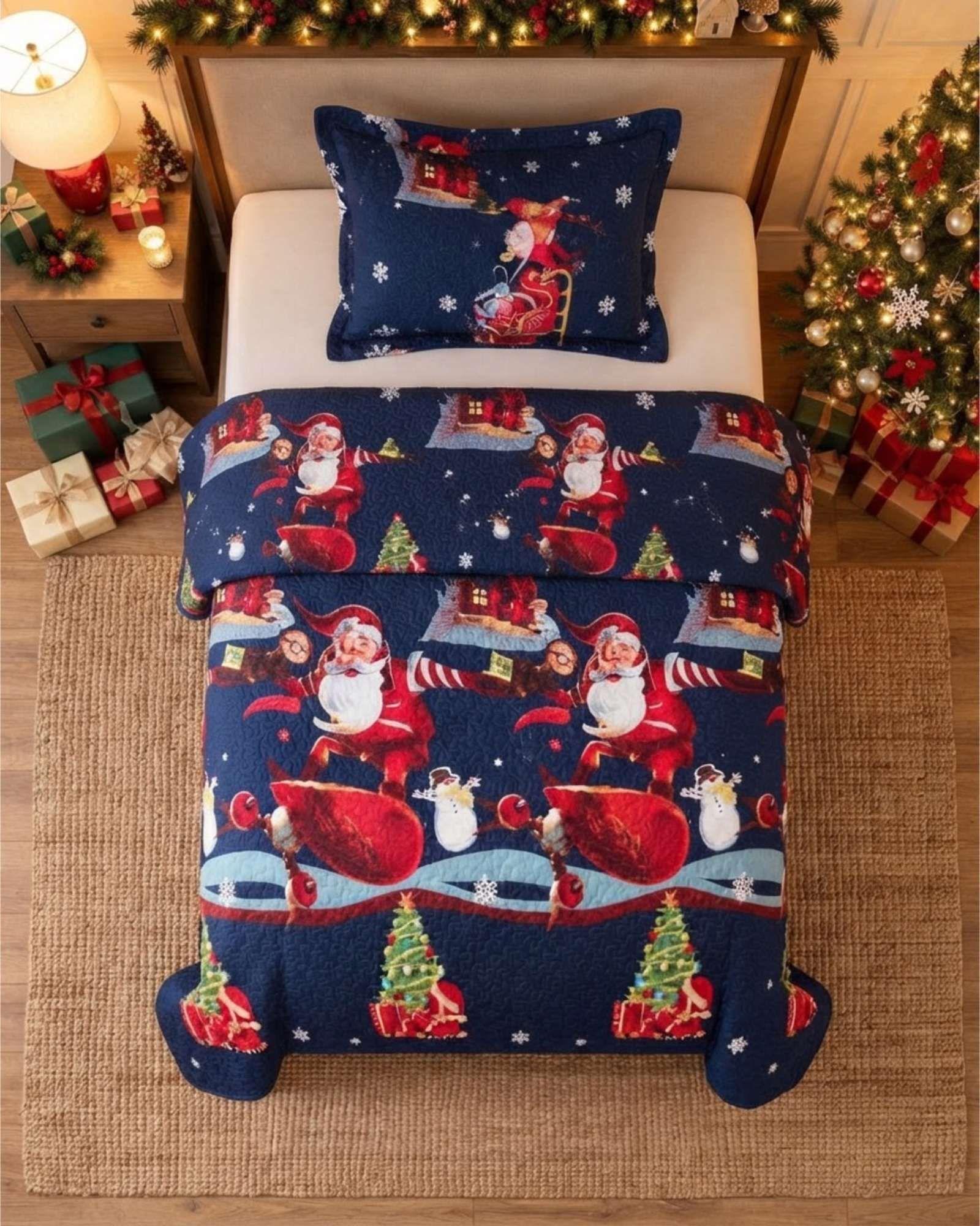 Cubrecama Quilt Navideño Plaza Y Media Mas Funda C3-4