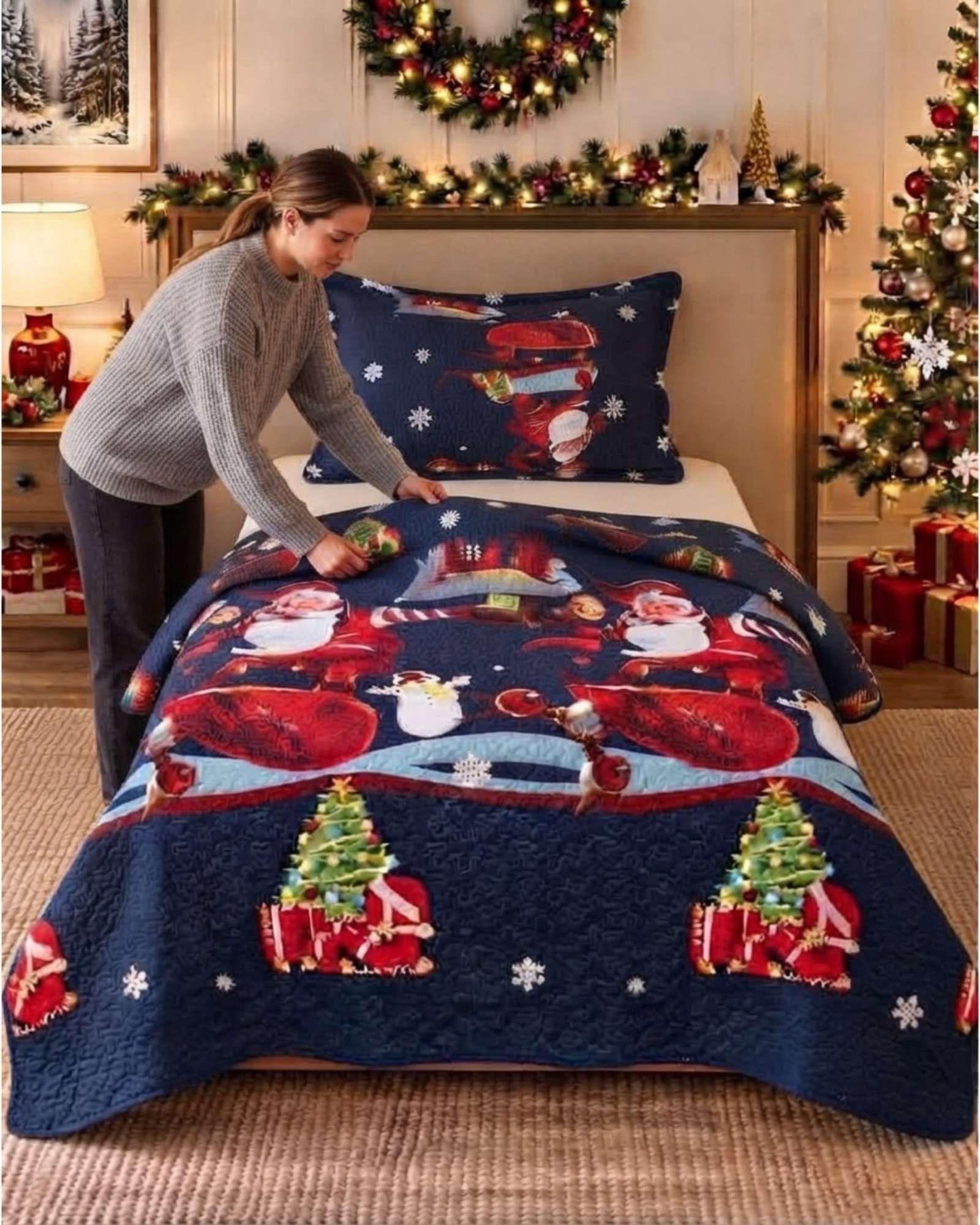 Cubrecama Quilt Navideño Plaza Y Media Mas Funda C3-5