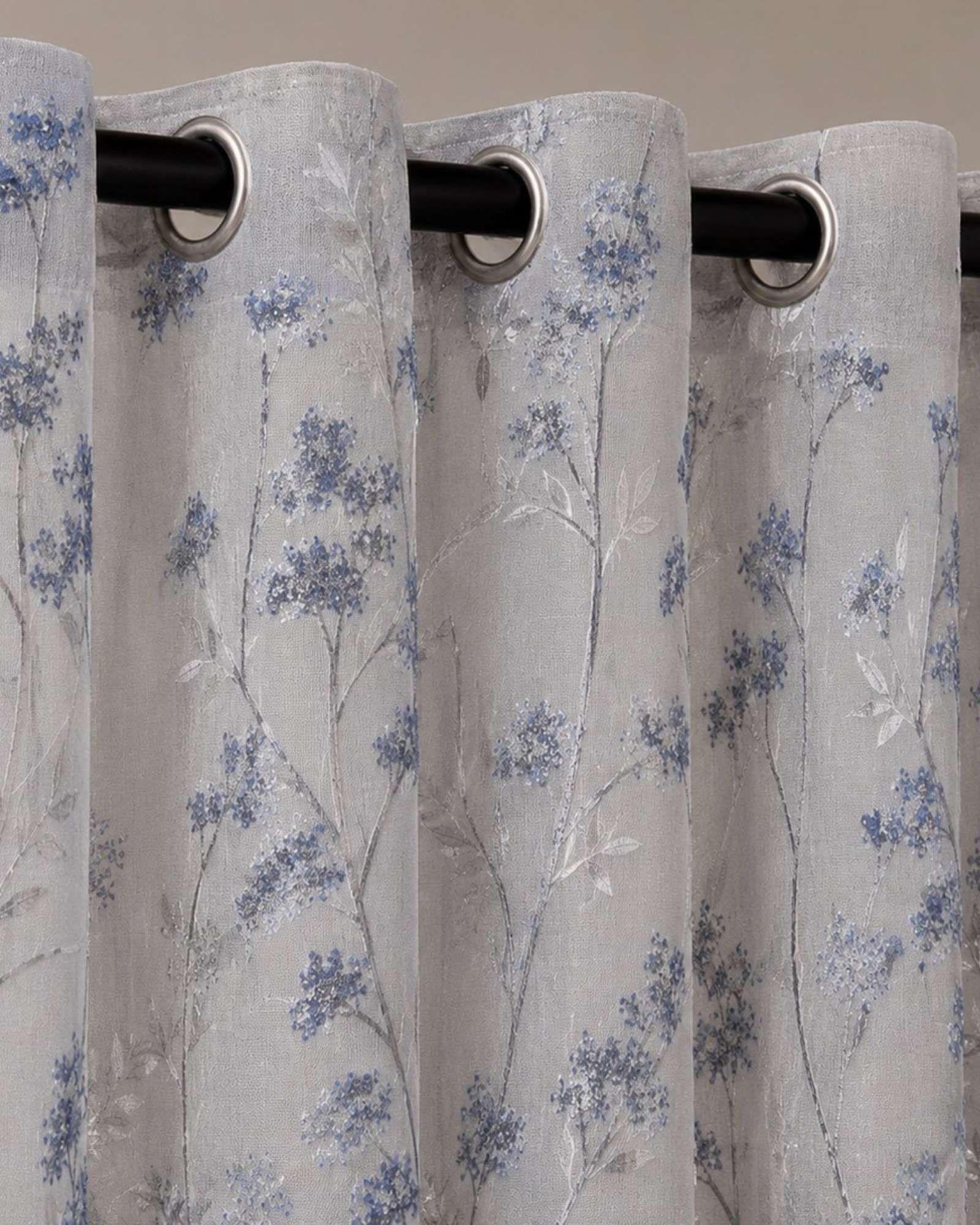 Cortina Visillo Translúcida con Estampado Floral para Living y Dormitorio-5