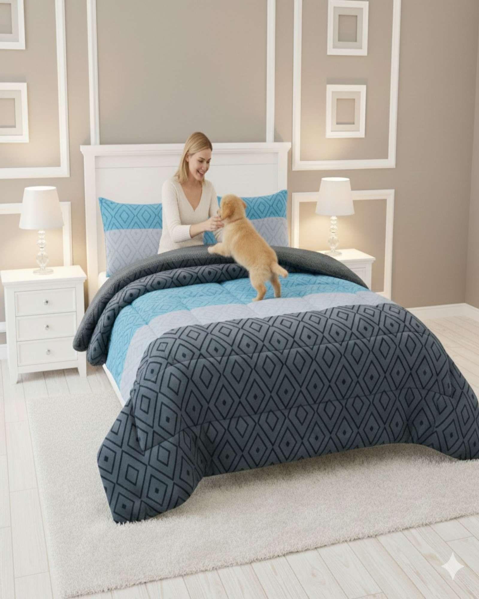 Cubrecama de invierno Plush y Chiporro  color azul King-4