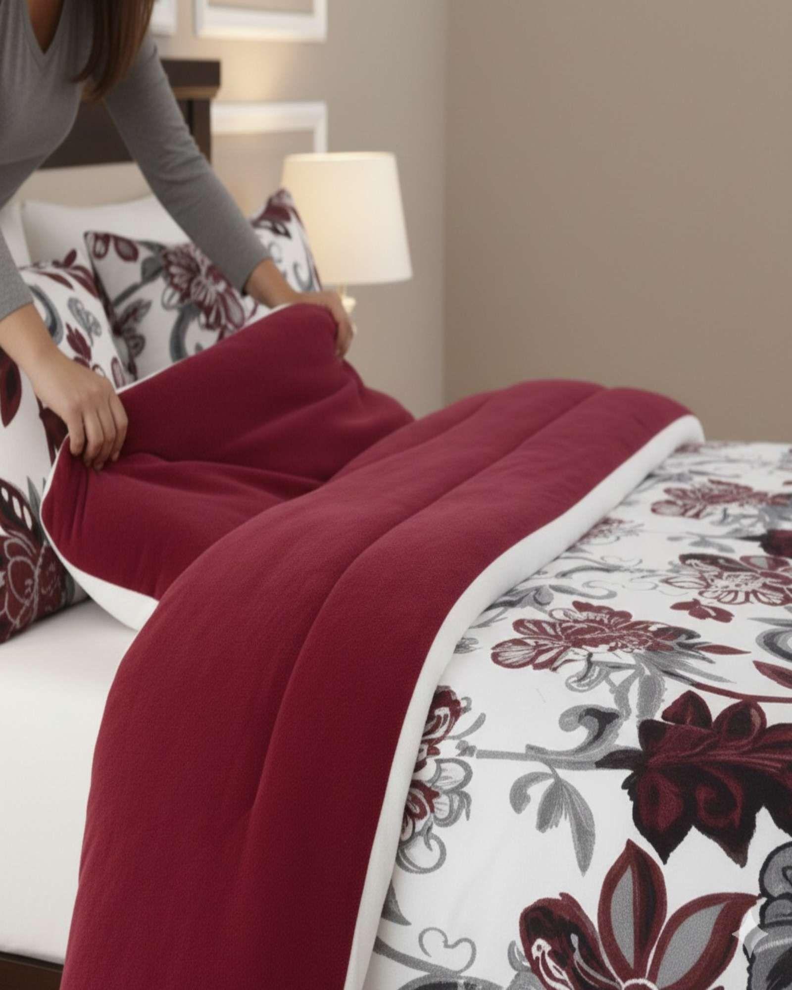 Cubrecama king Premium Plush y Chiporro  Invierno burdeo-2