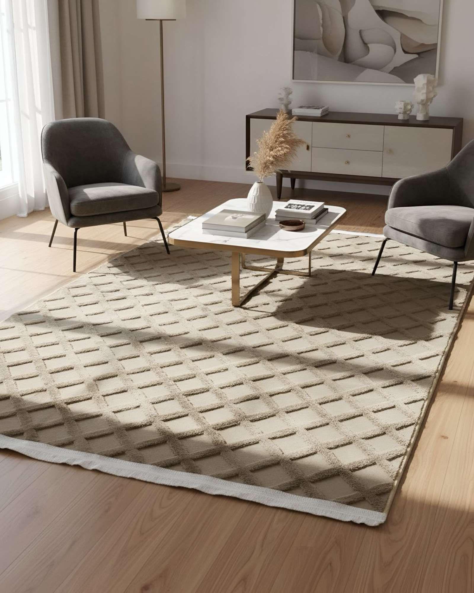 ALFOMBRA JACQUARD TEXTURIZADA CON DISEÑO Y FLECOS 200X240 CM A15-4