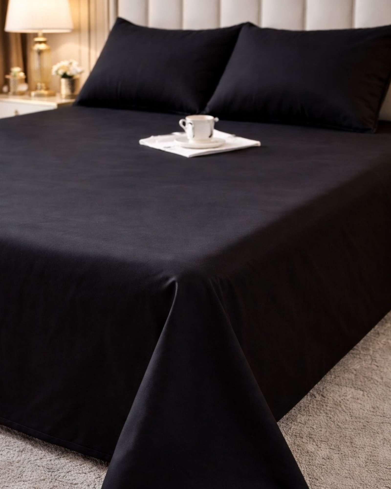 JUEGO DE SABANAS DE 200 HILOS  PLAZA Y MEDIA NEGRO-3