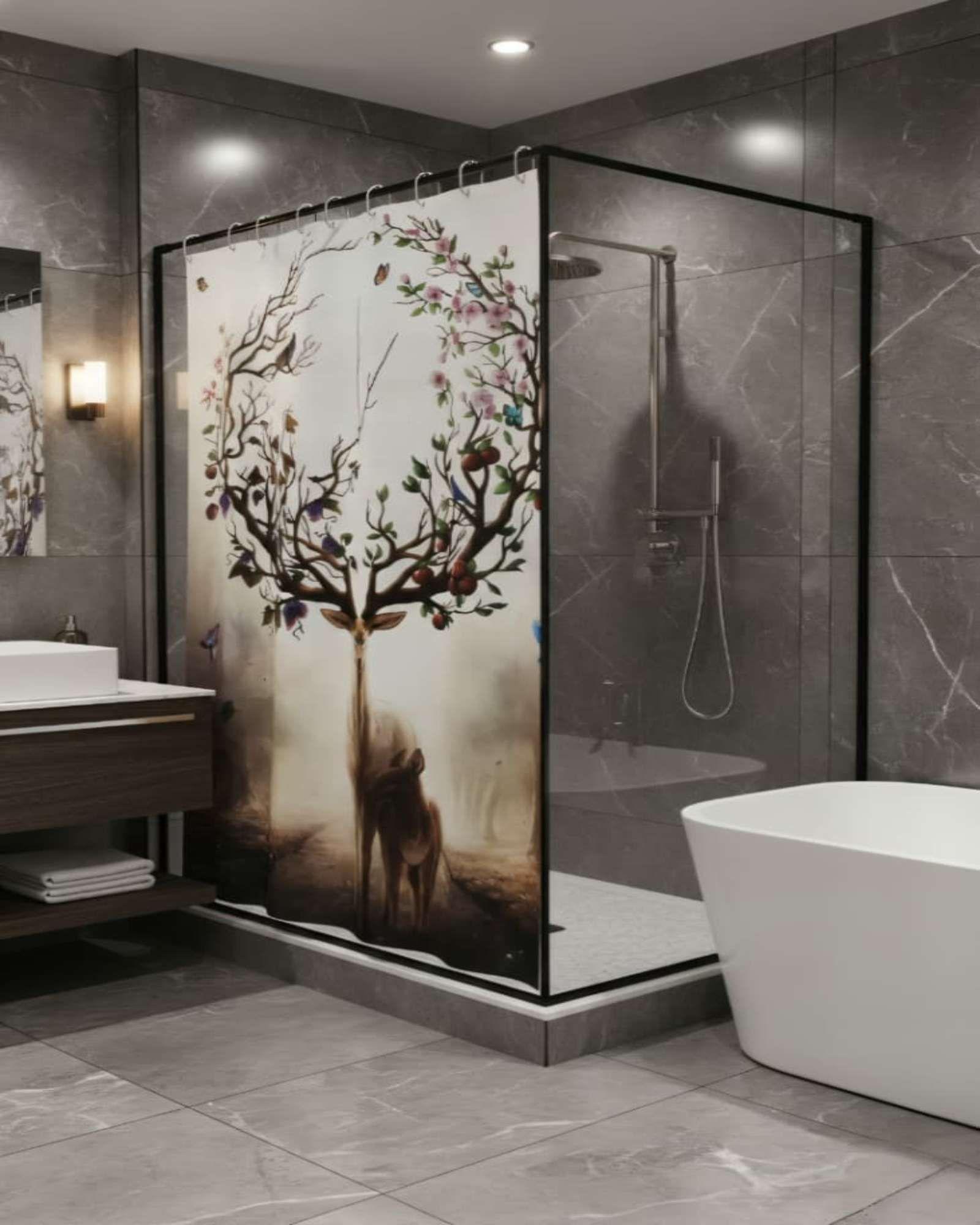 Juego de Cortina de Baño Tela Género + Forro Impermeable T19-2