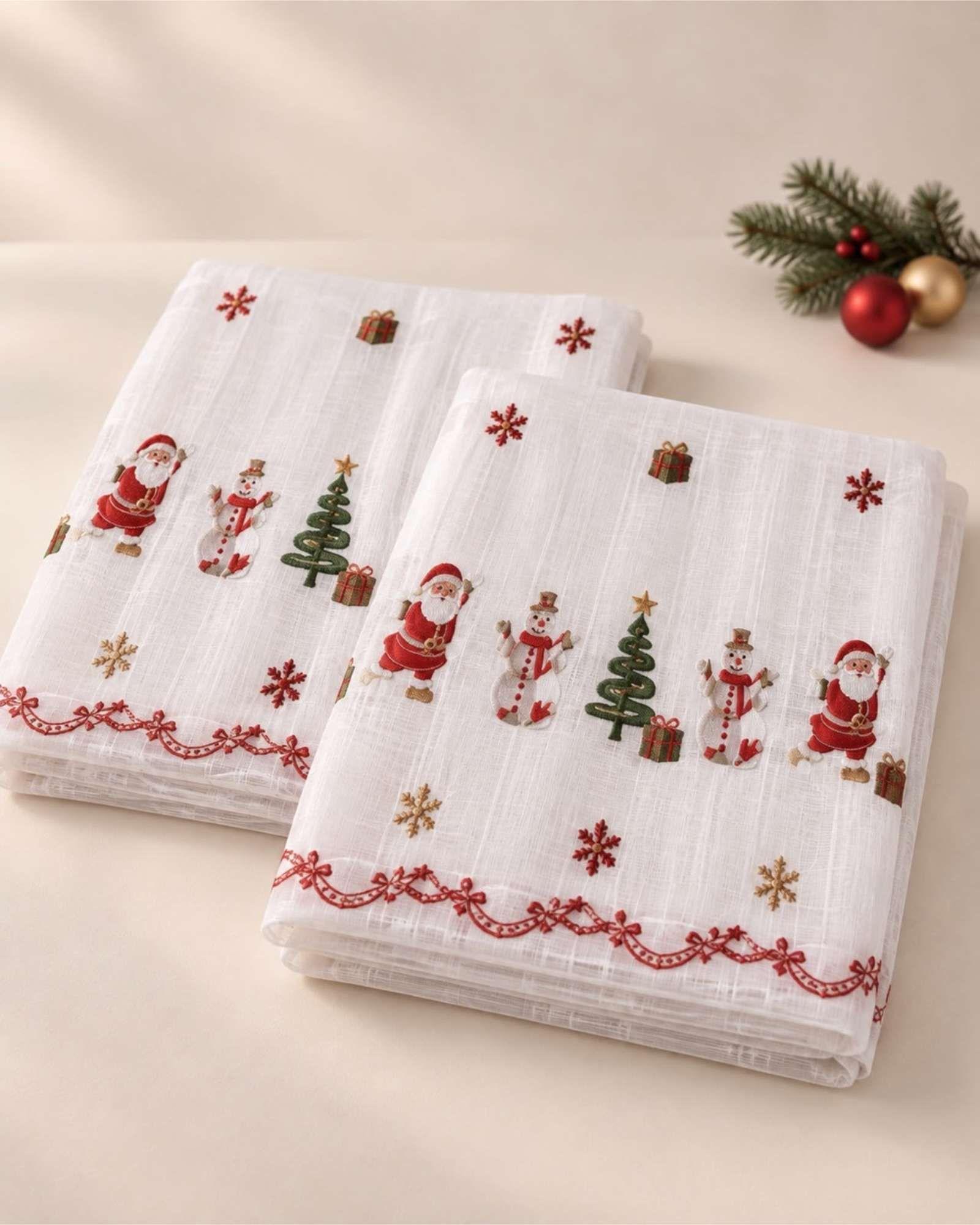 Set 2 Paños Cortina Visillo Navideña 180 x 230 cm con Ojales-5