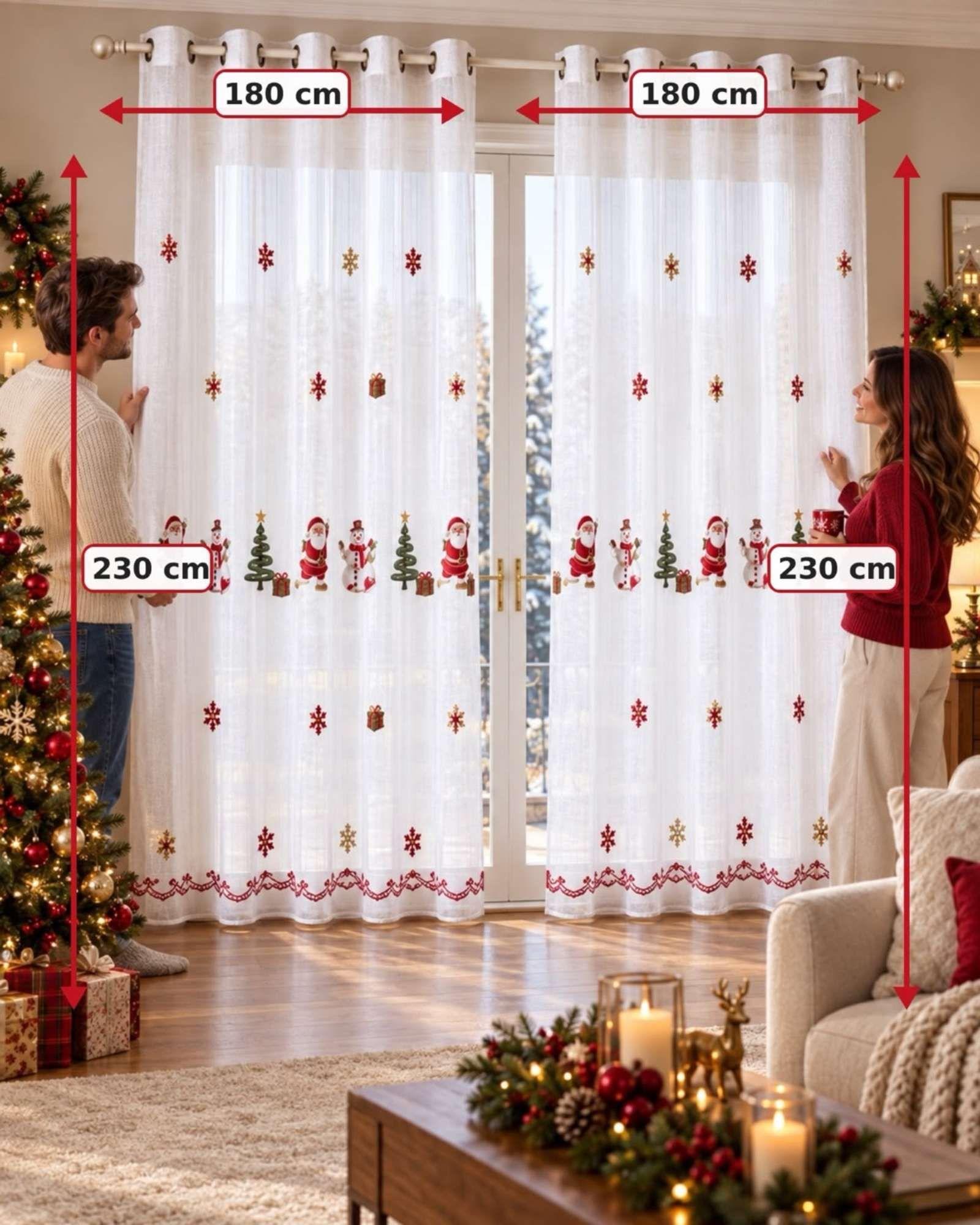 Set 2 Paños Cortina Visillo Navideña 180 x 230 cm con Ojales-6