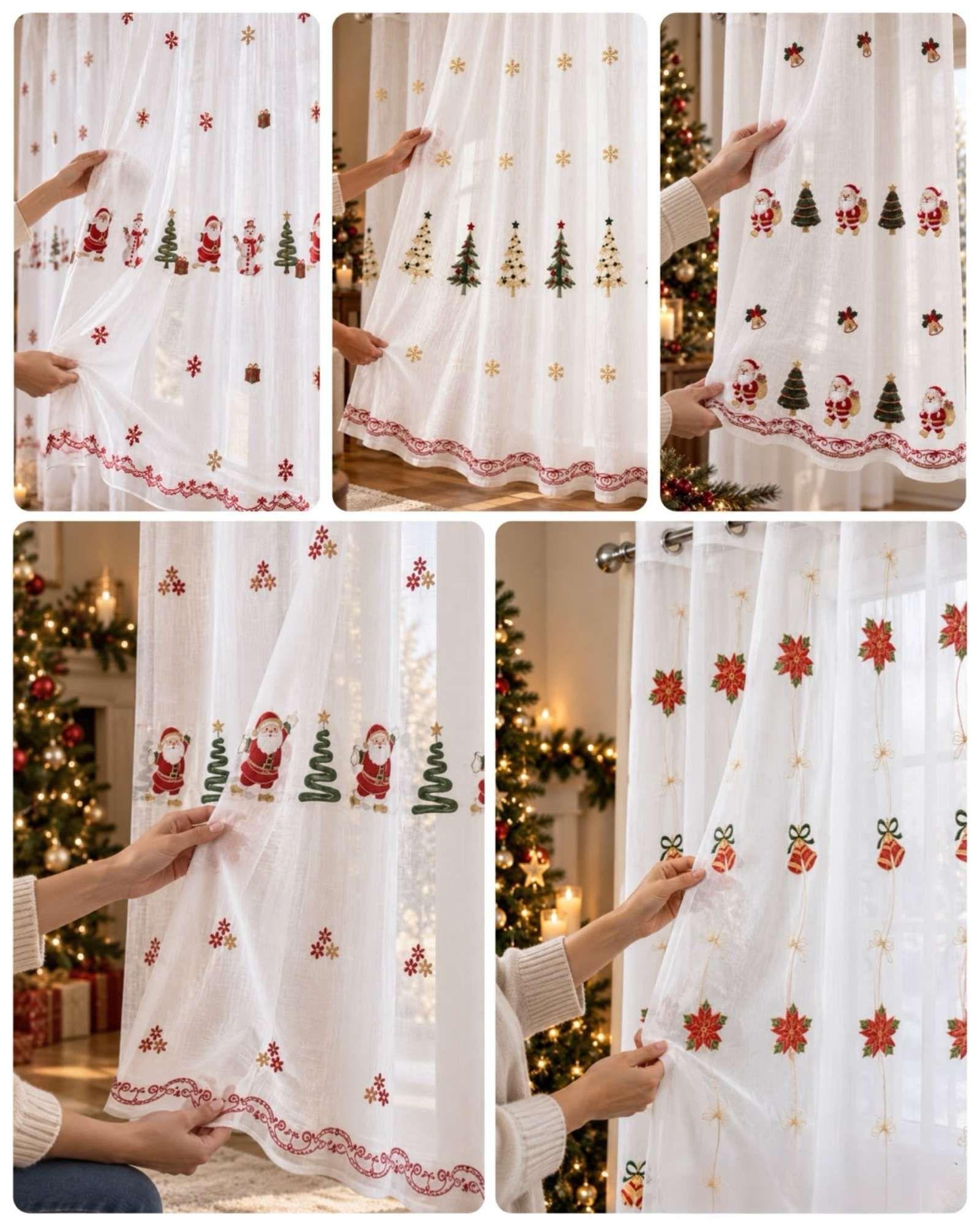 Set 2 Paños Cortina Visillo Navideña 180 x 230 cm con Ojales-7