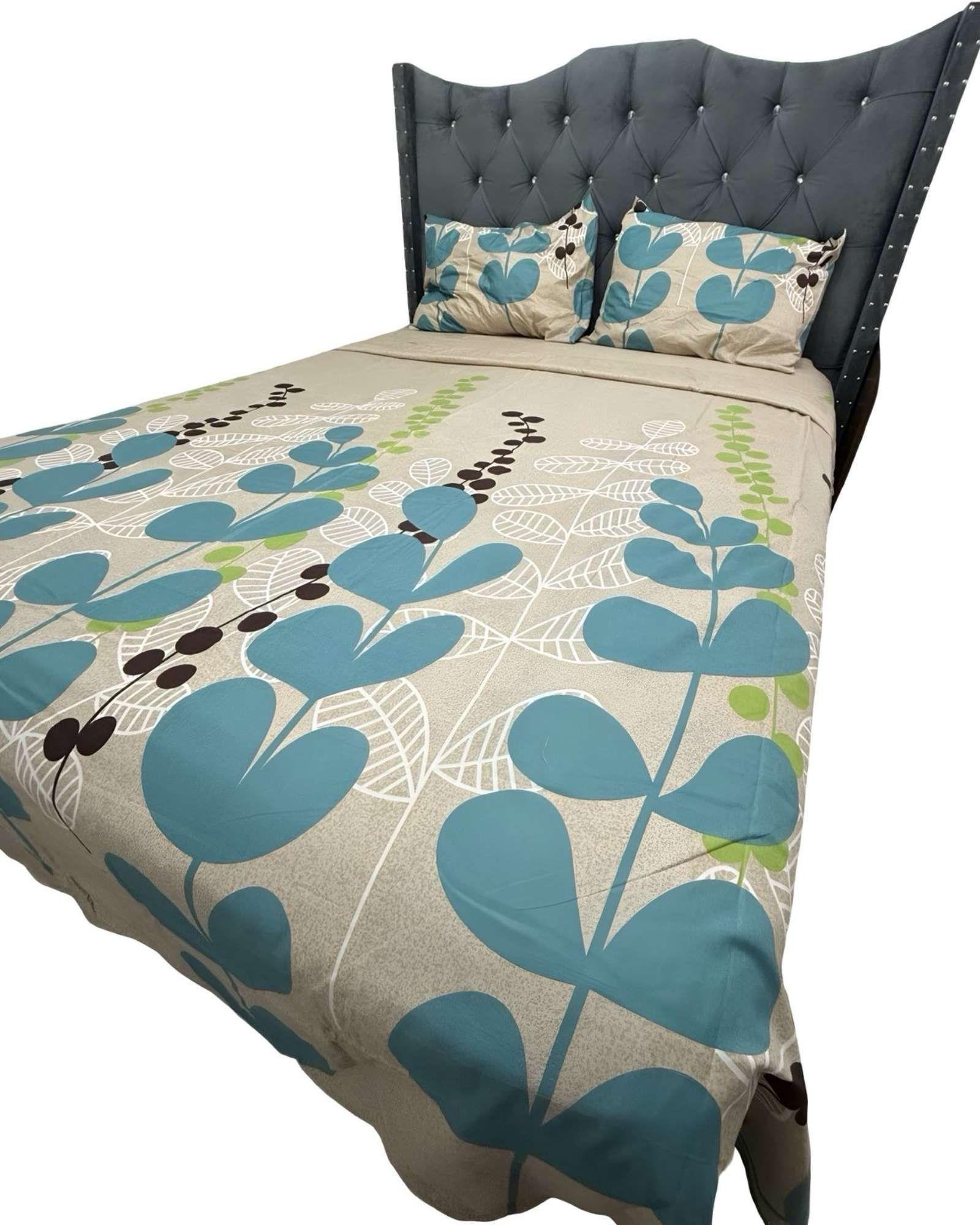JUEGO DE SABANA 2 PLAZAS BEIGE CON HOJAS-1